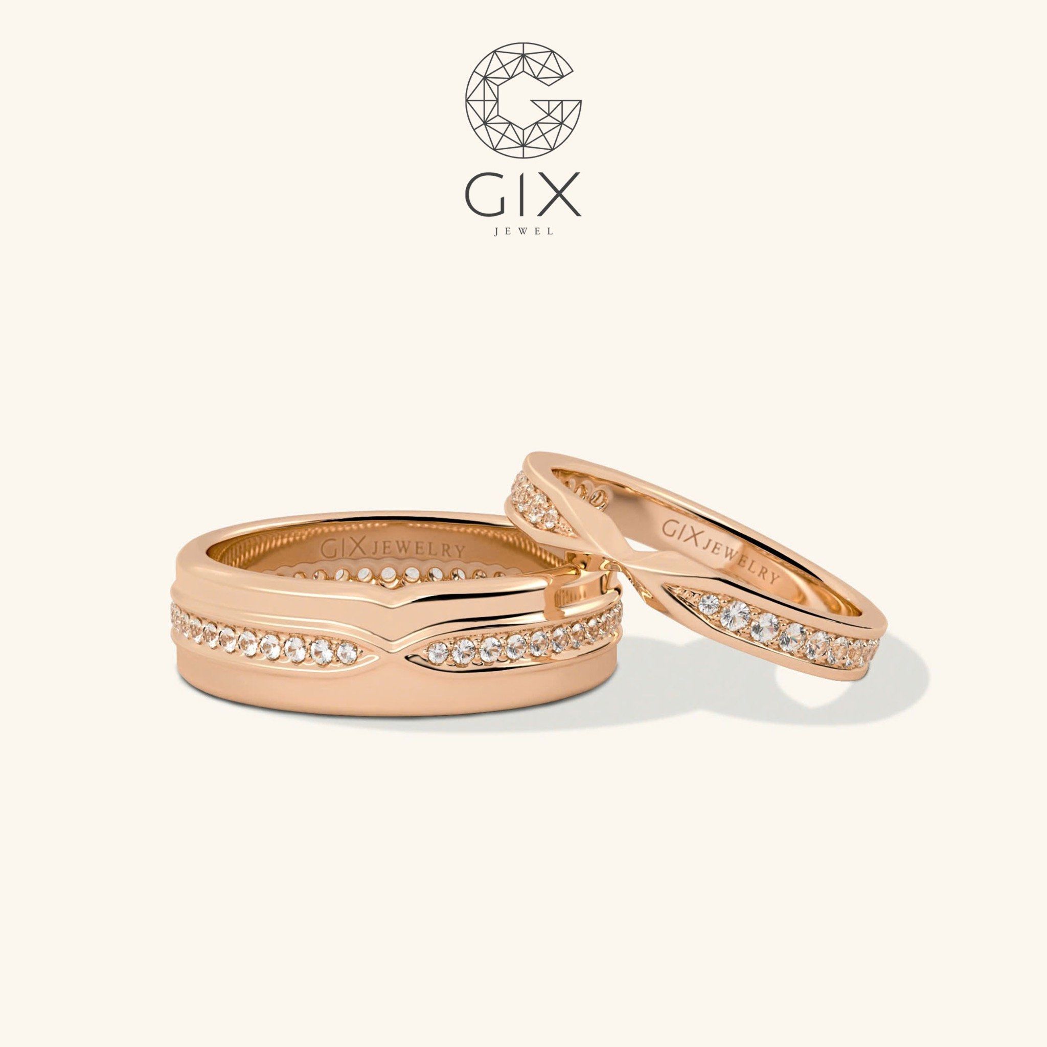 Cặp nhẫn cưới vàng 14k vô cực đính kim cương Gix Jewel - GCR25050063