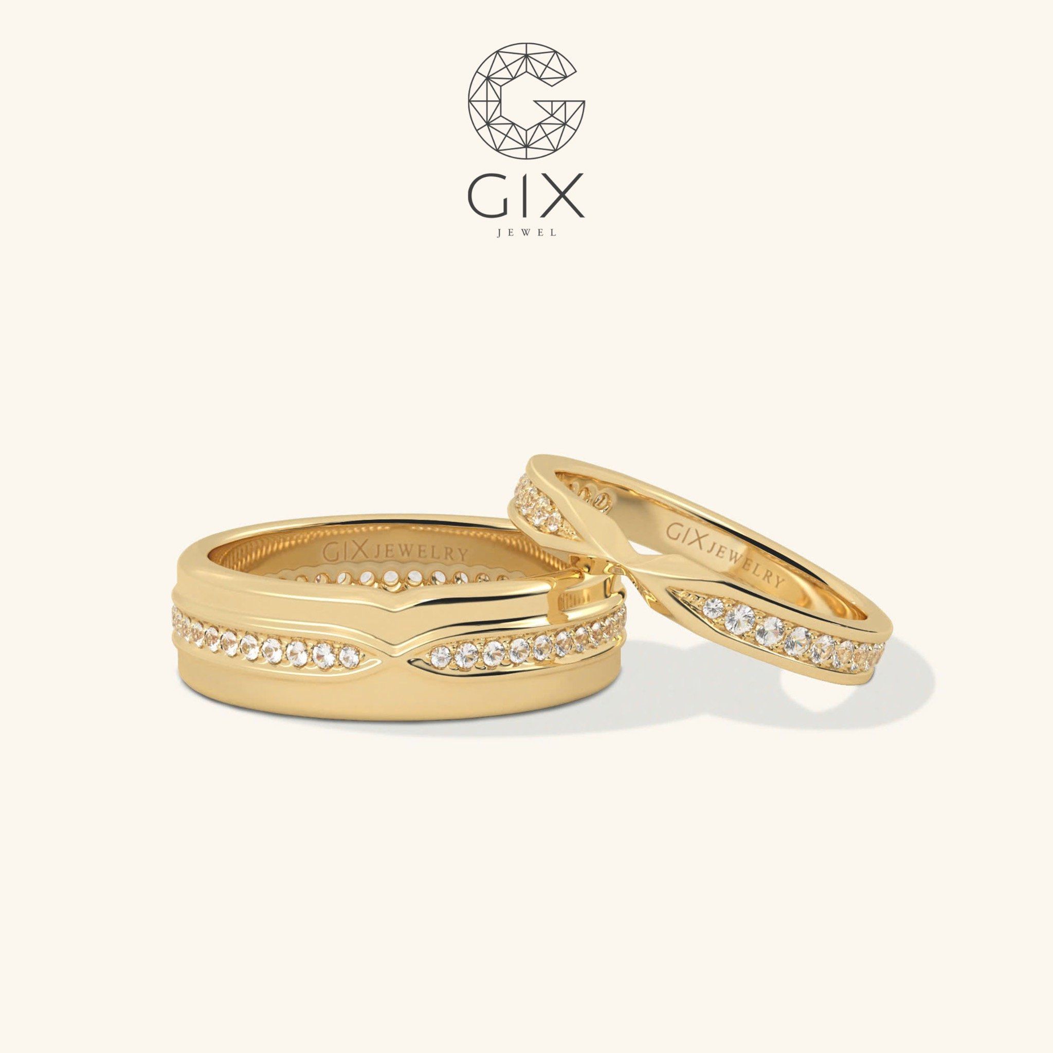 Cặp nhẫn cưới vàng 10k hình vô cực đính đá Gix Jewelry - GCR25050063