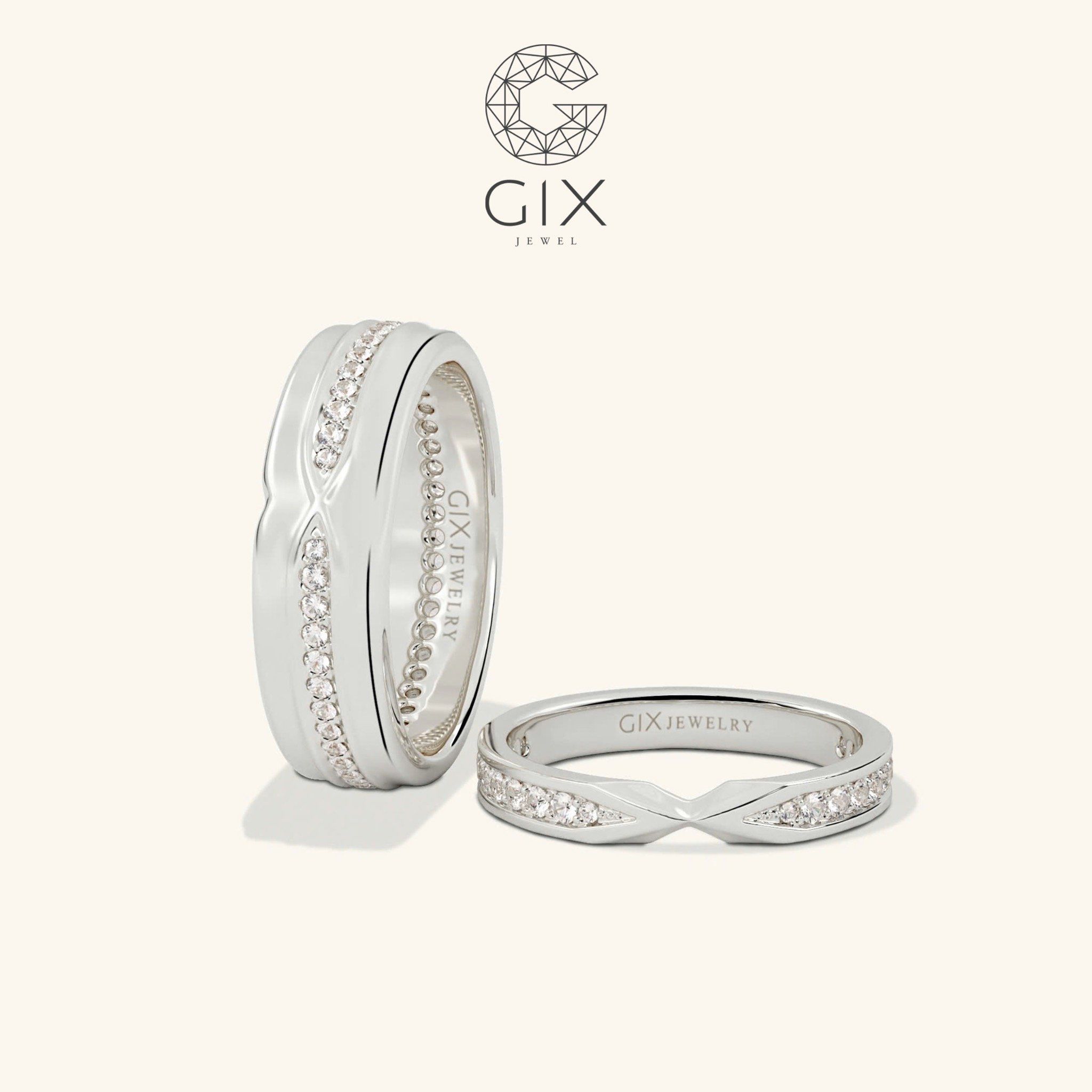 Cặp nhẫn cưới vàng 610 vô cực đính kim cương Gix Jewel - GCR25050063