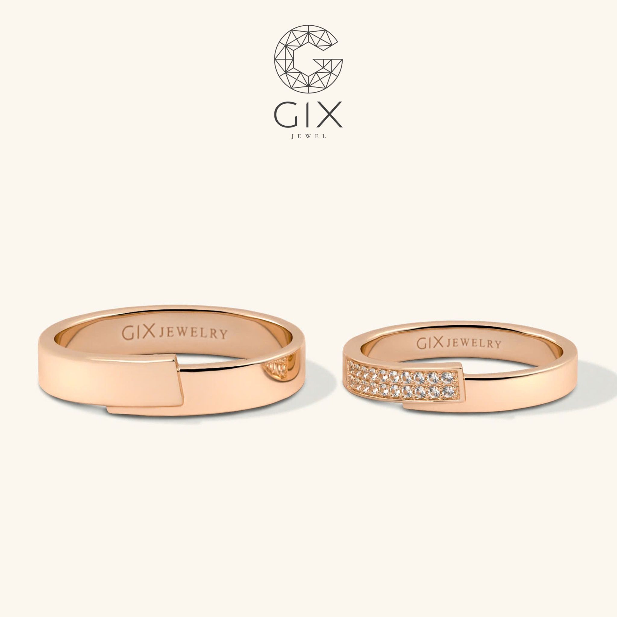 Nhẫn cưới vàng tây 18k thiết kế đẹp đính kim cương thiên nhiên cao cấp Gix Jewel