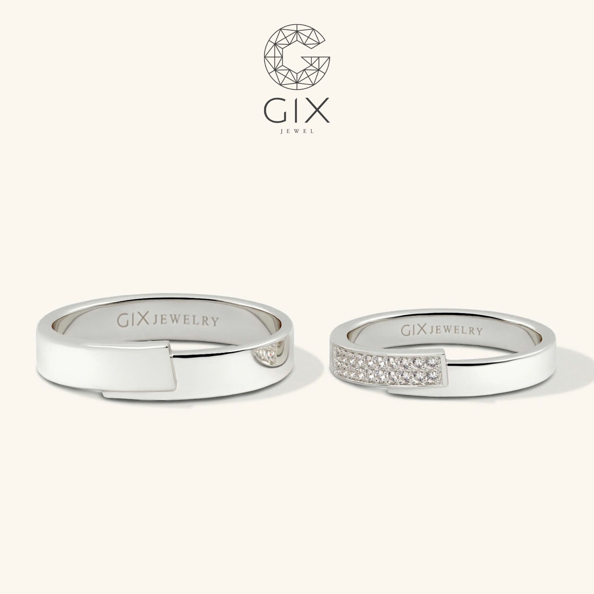 Nhẫn cưới vàng tây 18k thiết kế đẹp đính kim cương thiên nhiên cao cấp Gix Jewel