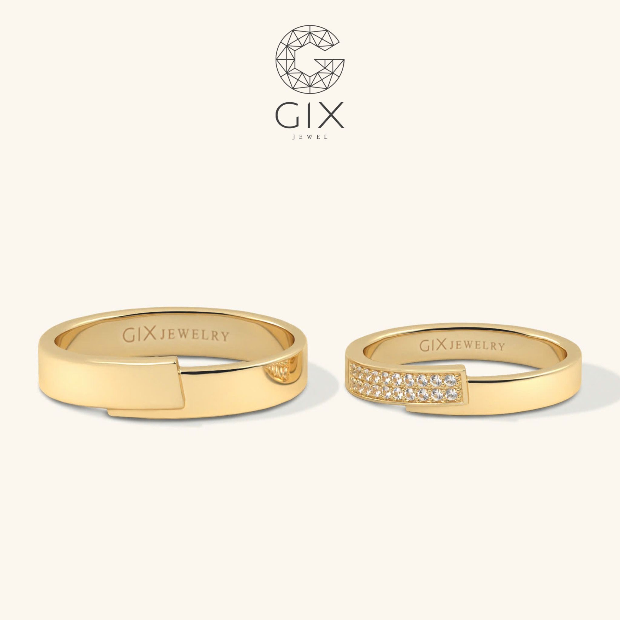 Nhẫn cưới vàng tây 18k thiết kế đẹp đính kim cương thiên nhiên cao cấp Gix Jewel