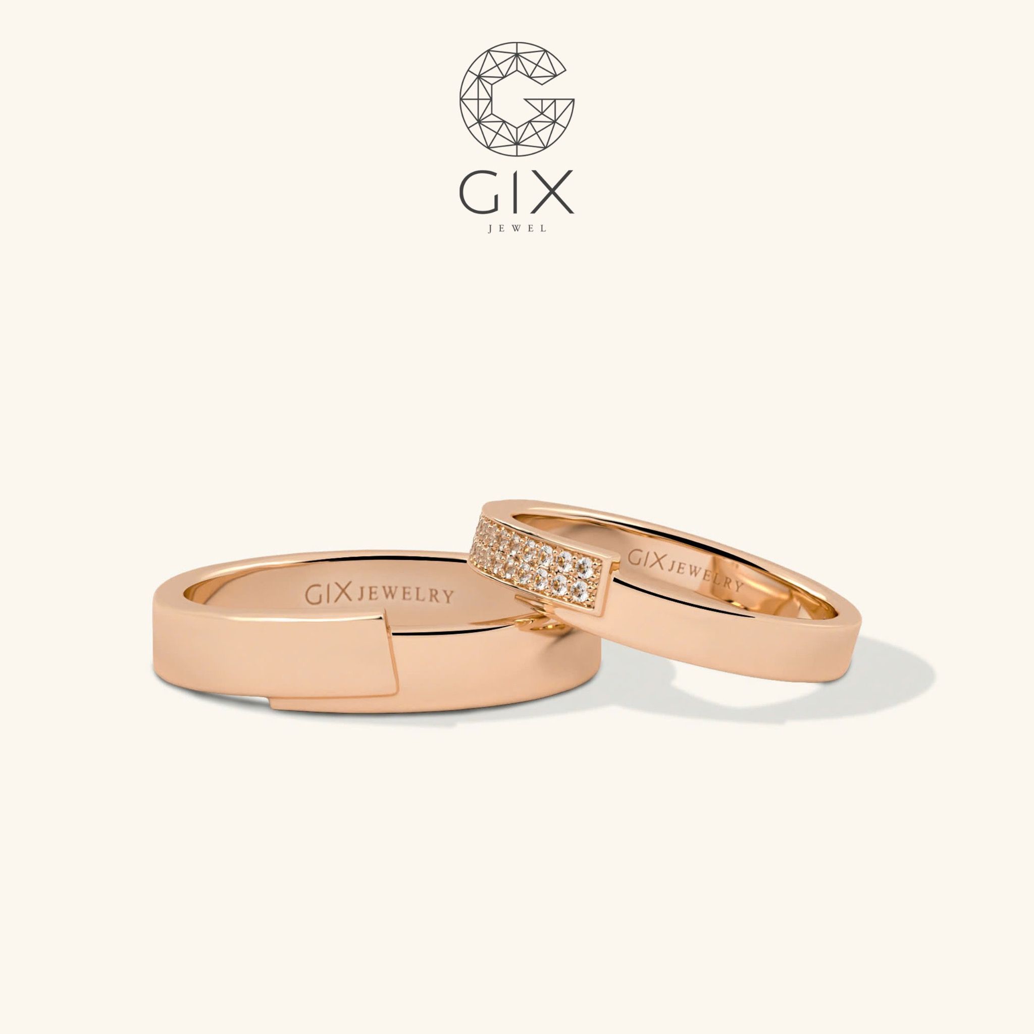 Nhẫn cưới vàng tây 18k thiết kế đẹp đính kim cương thiên nhiên cao cấp Gix Jewel