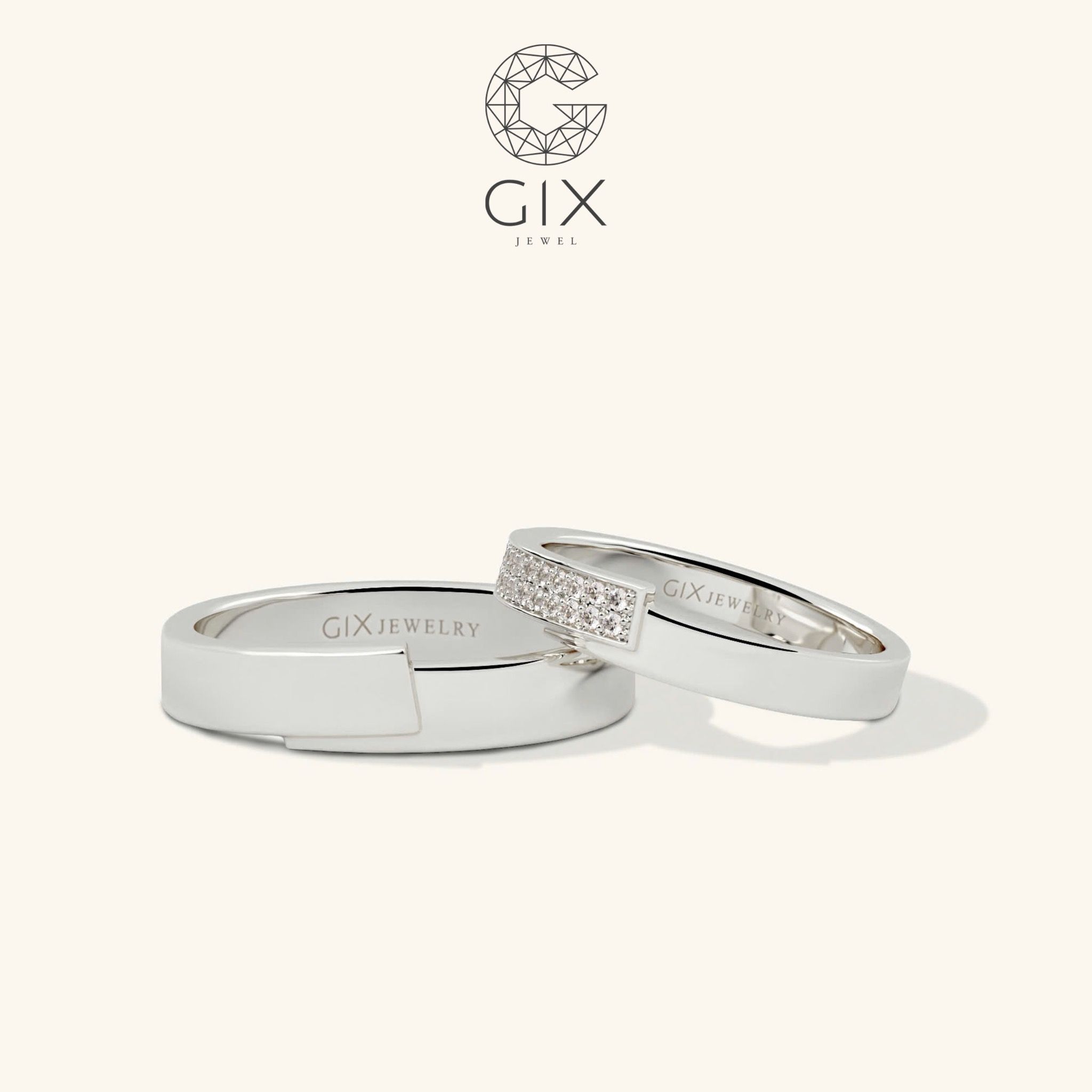 Nhẫn cưới vàng tây 18k thiết kế đẹp đính kim cương thiên nhiên cao cấp Gix Jewel