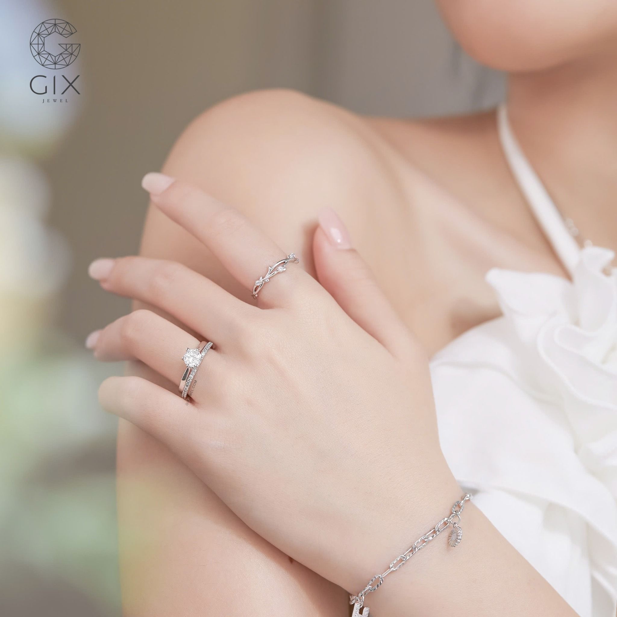 Nhẫn đính hôn đơn giản vàng 18k kim cương nhân tạo Gix Jewelry