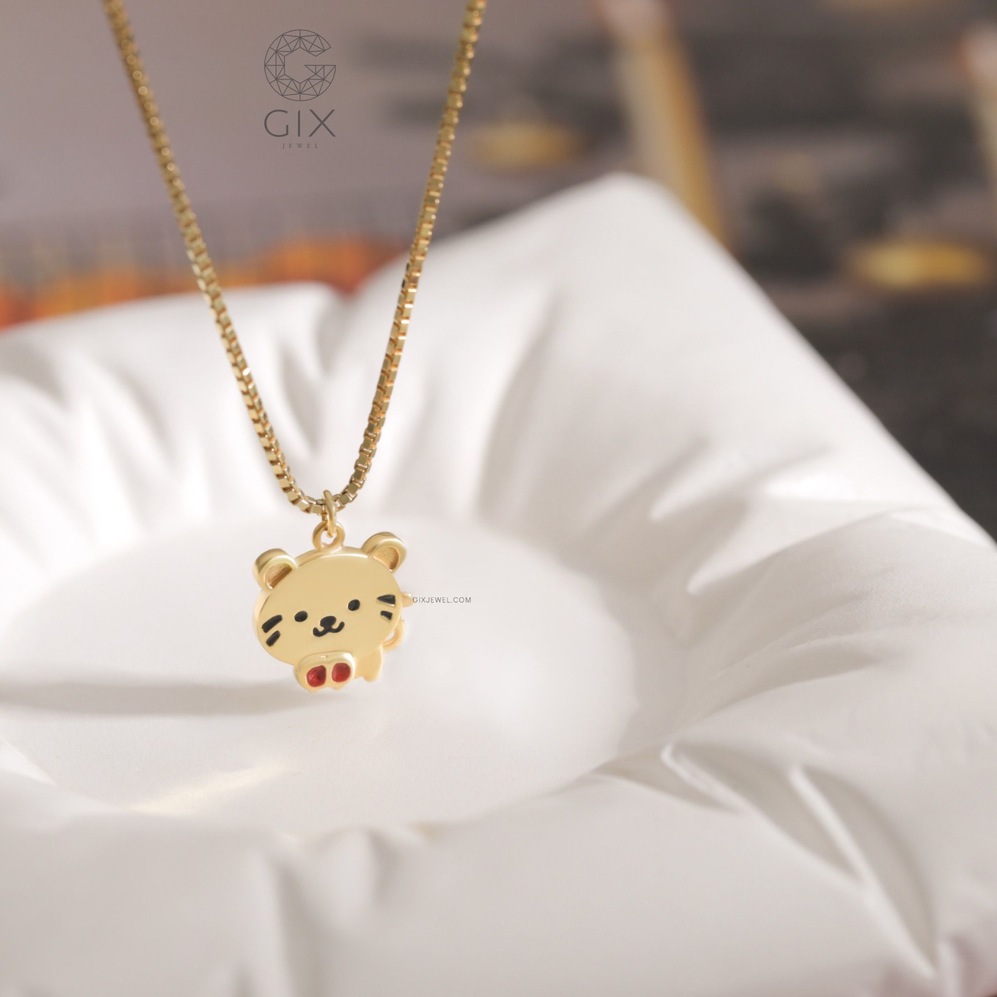 Vòng cổ cho bé trái bé gái bạc ý 925 khắc tên hình mặt mèo tráng màu Gix Jewel