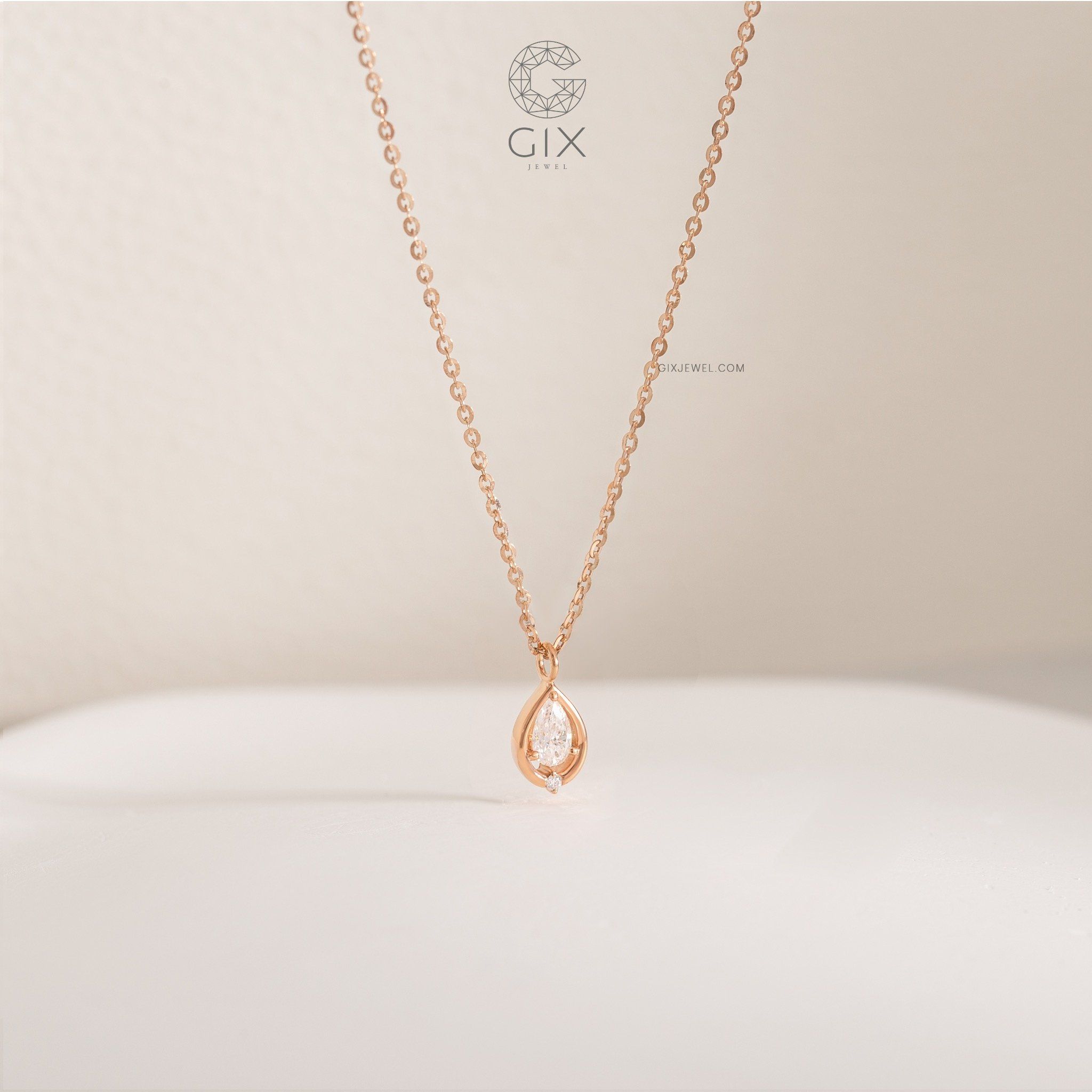 Dây chuyền vàng trắng ý nữ đẹp sợi mảnh hình giọt nước đính kim cương thật Gix Jewel