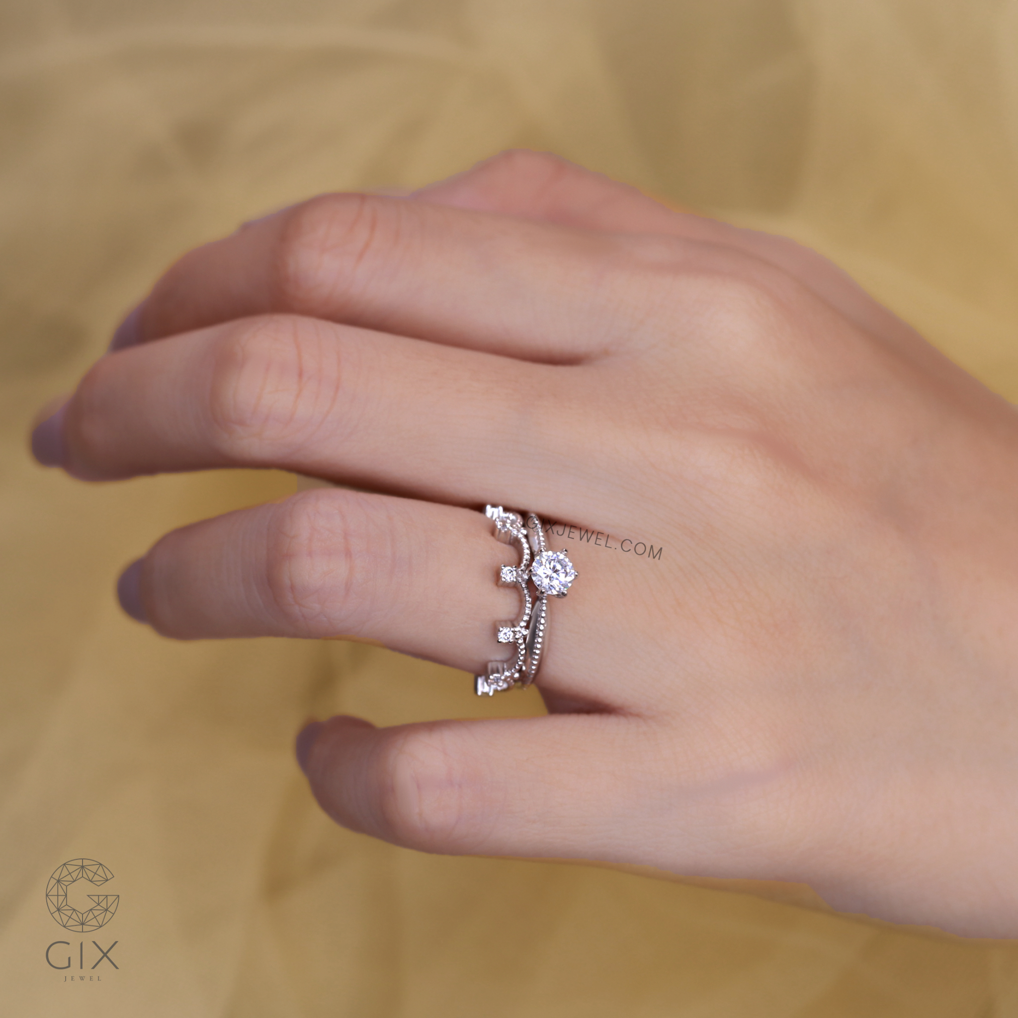 Nhẫn cầu hôn moissanite vàng tây 18k đơn giản đẹp kim cương round