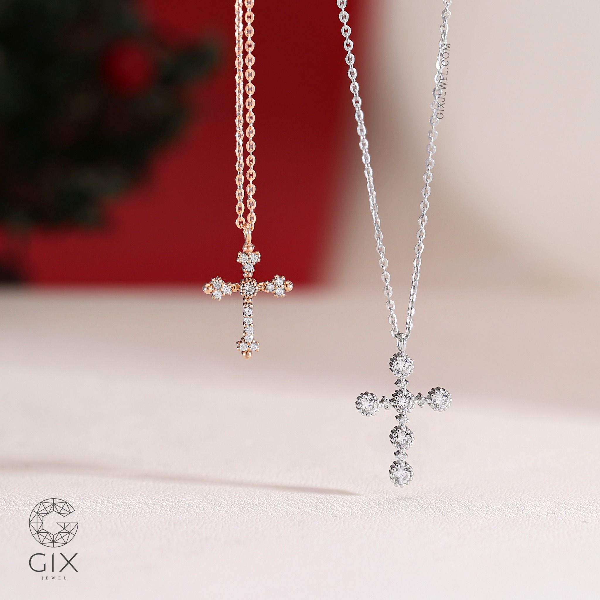 Vòng cổ chữ thập vàng 18k s925 sợi mỏng kiểu mới đính kim cương đẹp Gix