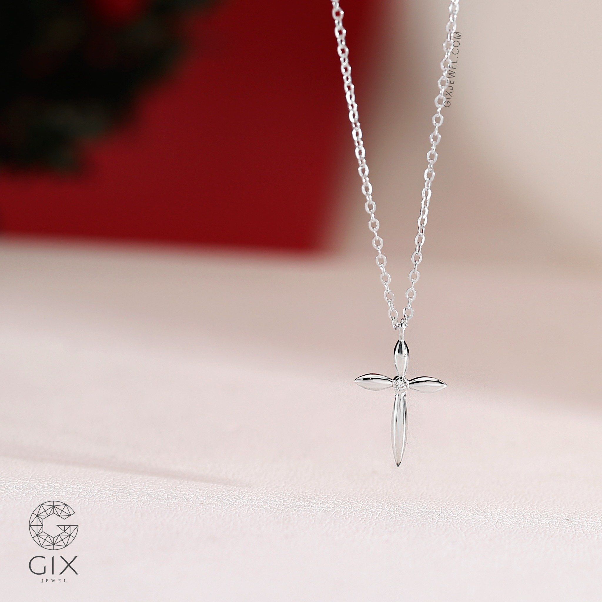 Dây chuyền chữ thập vàng trắng nam nữ sợi mảnh đính kim cương nhân tạo Gixjewel
