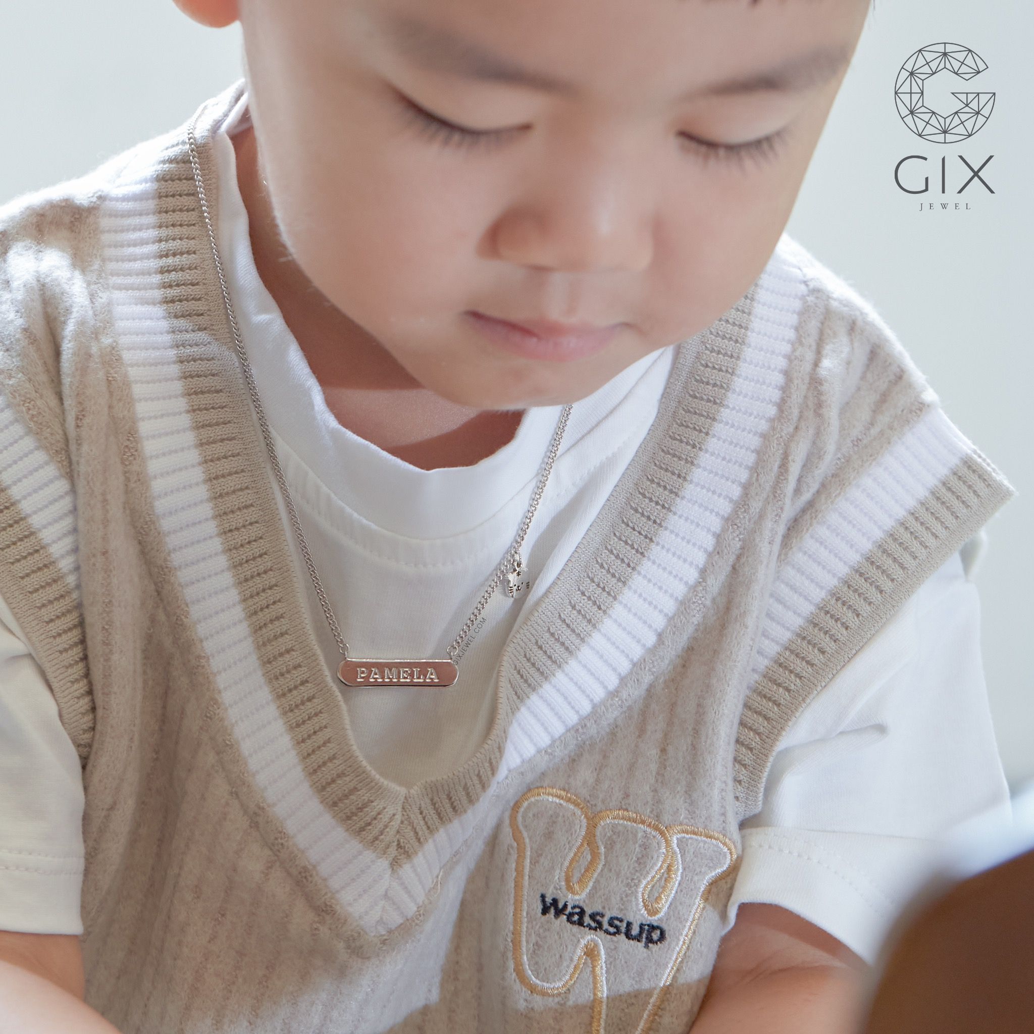 Dây chuyền bạc cho bé trai bé gái khắc tên mạ vàng 18k charm con giáp Gix Jewel