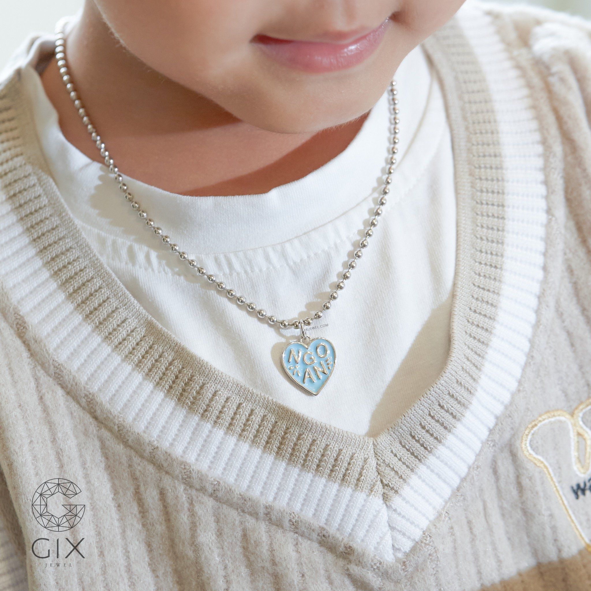 Dây chuyền bạc cho bé hình trái tim happy ngoan xinh yêu nhiều màu sắc Gix Jewel