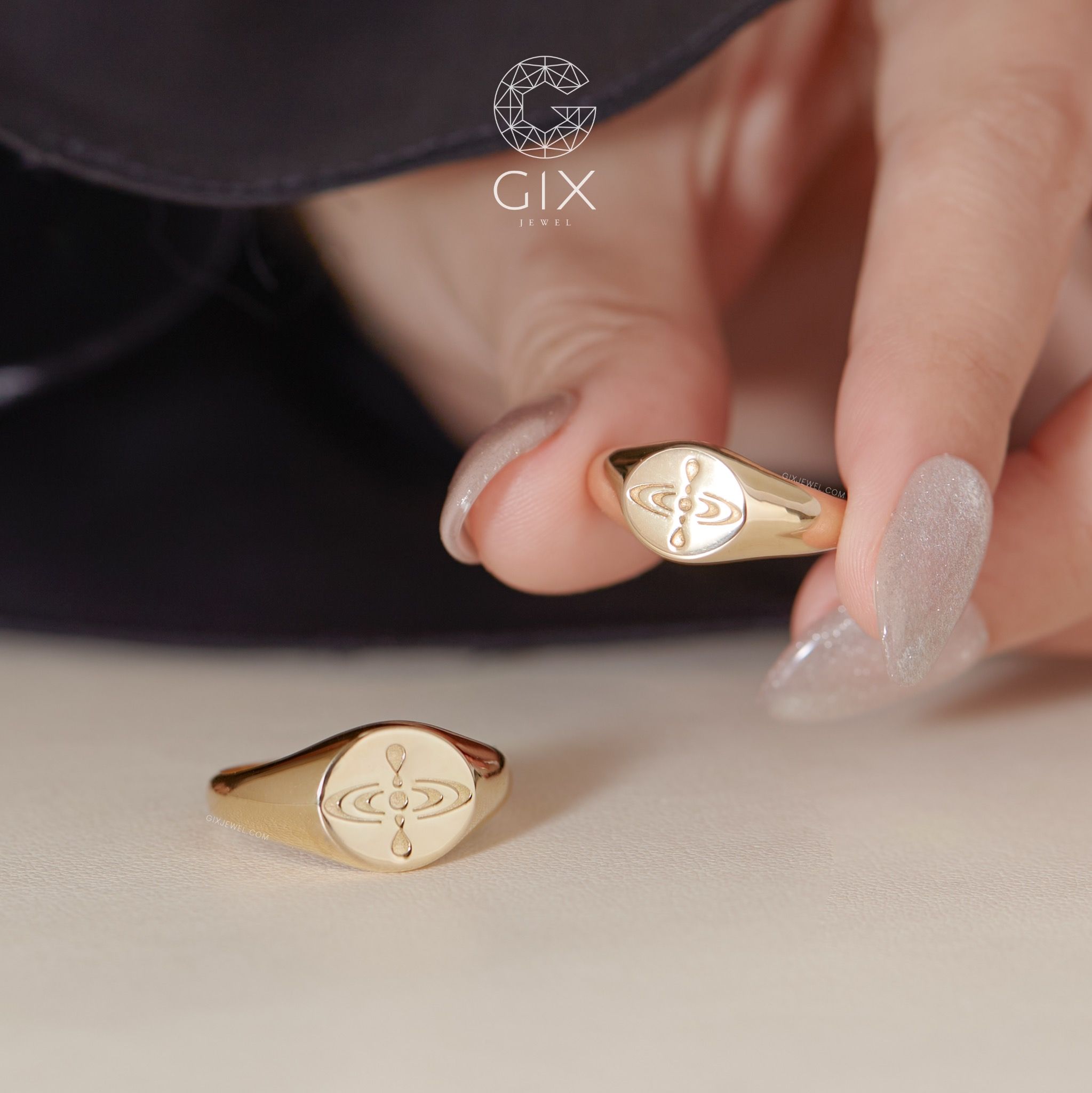 Nhẫn signet ring bạc nam đẹp Gix Jewel mạ vàng 18k bản to khắc theo yêu cầu