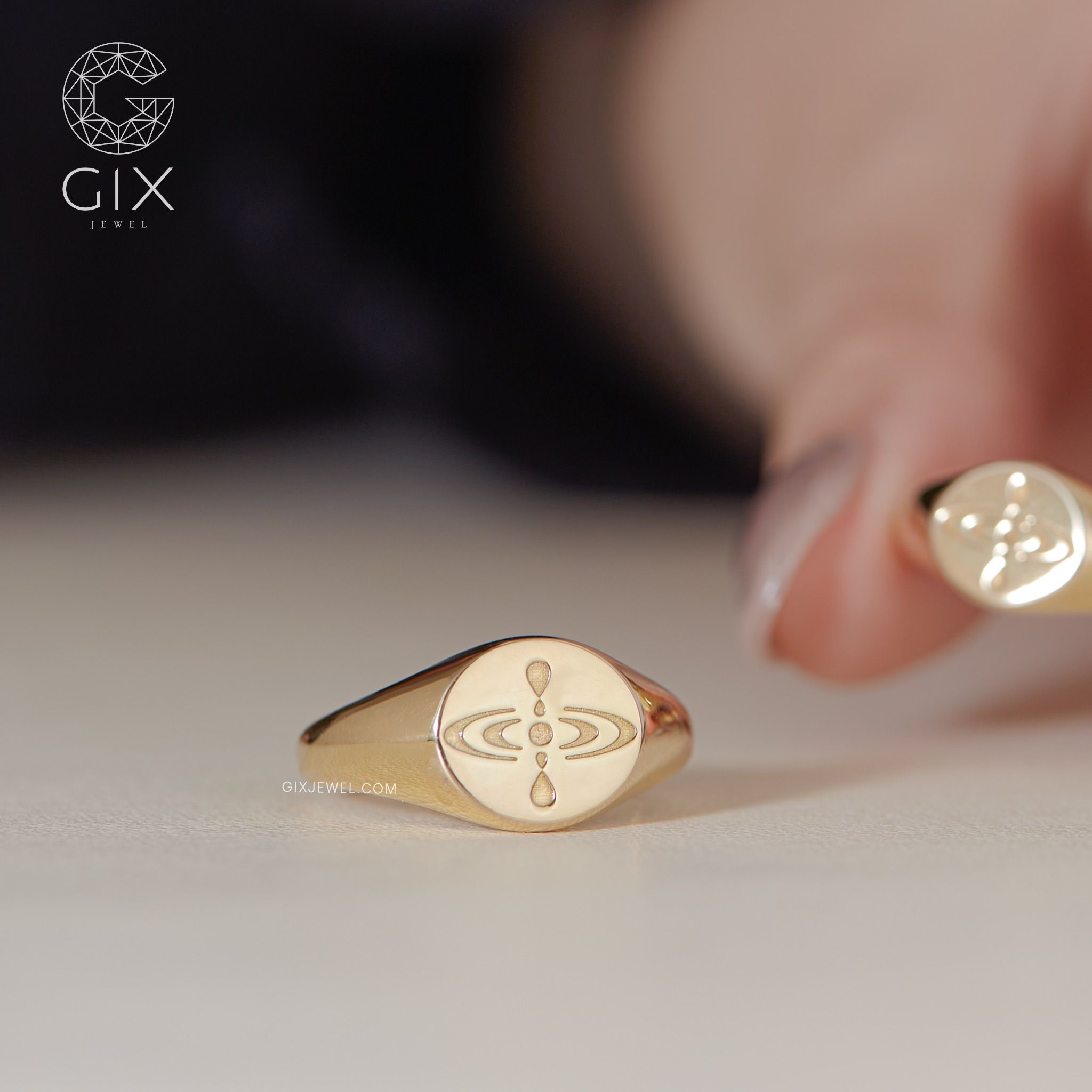 Nhẫn signet ring bạc nam đẹp Gix Jewel mạ vàng 18k bản to khắc theo yêu cầu