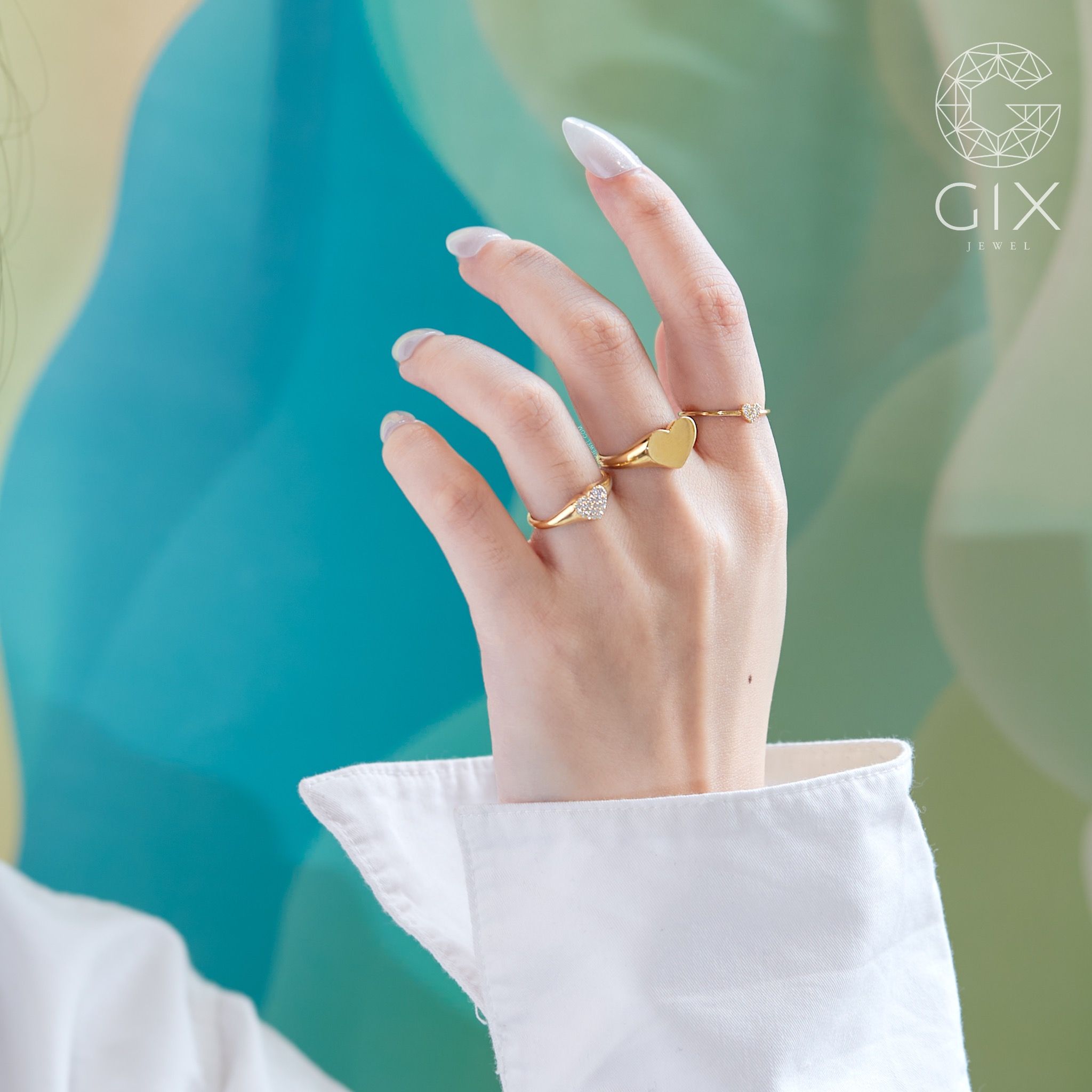 Nhẫn signet ring nữ bạc đẹp mạ vàng 18k hình trái tim Gix Jewel
