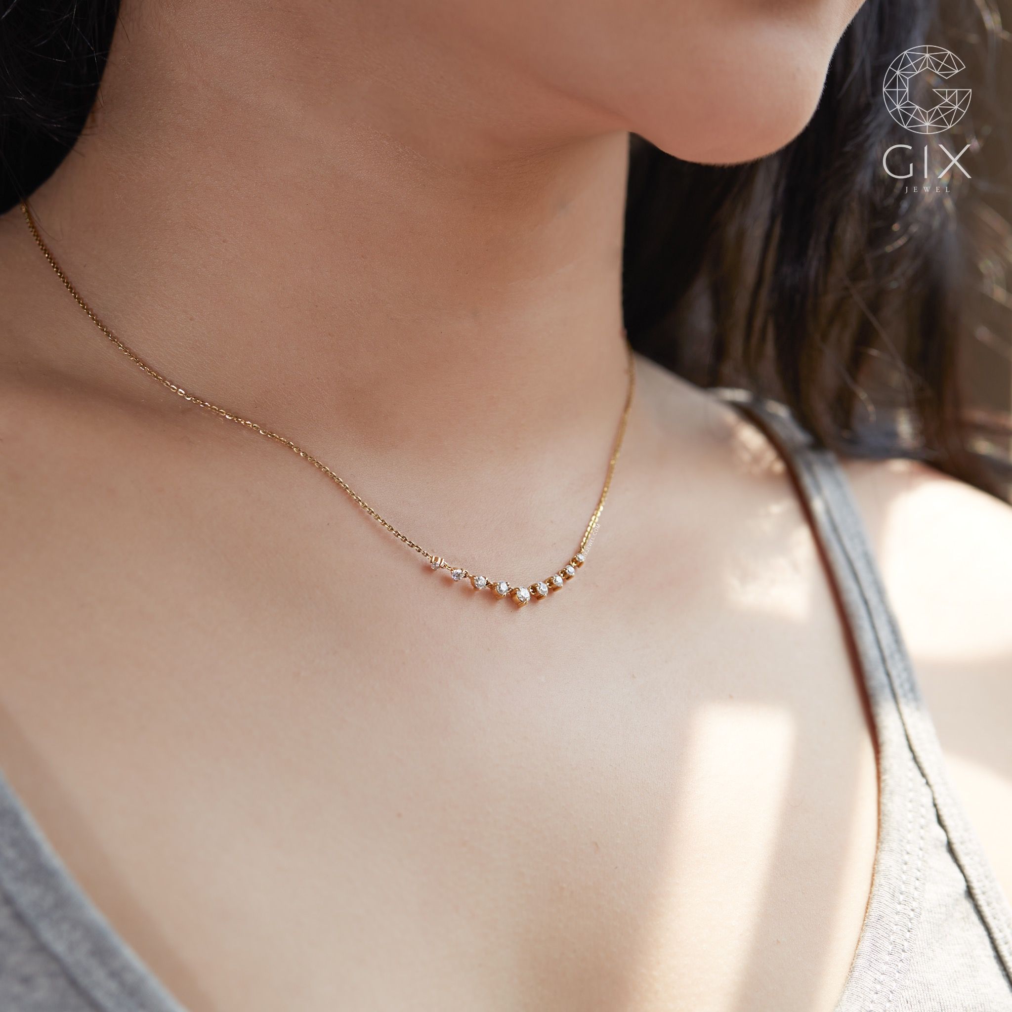 Dây chuyền vàng sợi mảnh 18k chữ cong vuông đính kim cương kiểu mới Gix Jewel