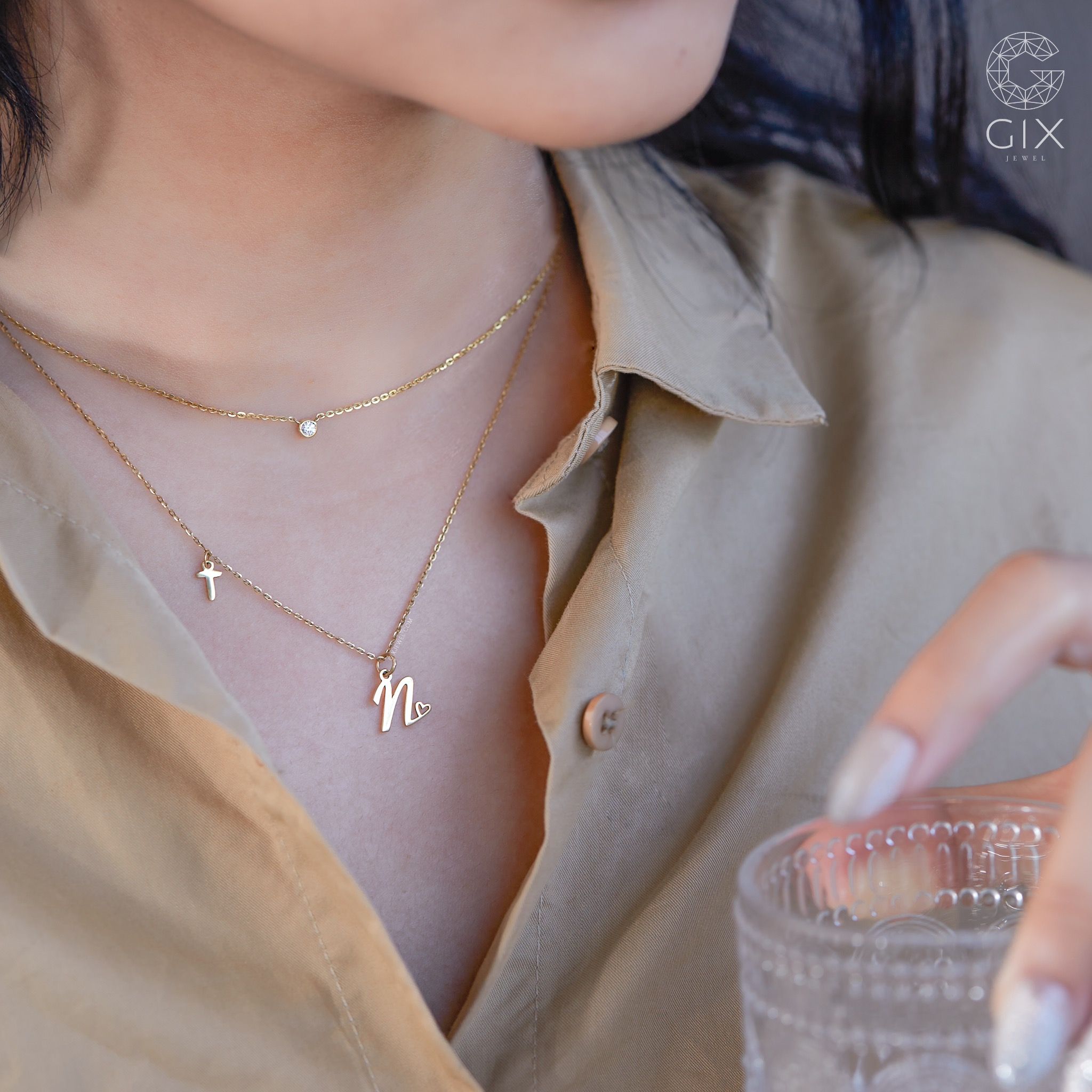 Vòng cổ vàng tây 18k nam nữ bạc ý 925 khắc tên gắn chữ cái Gix Jewel