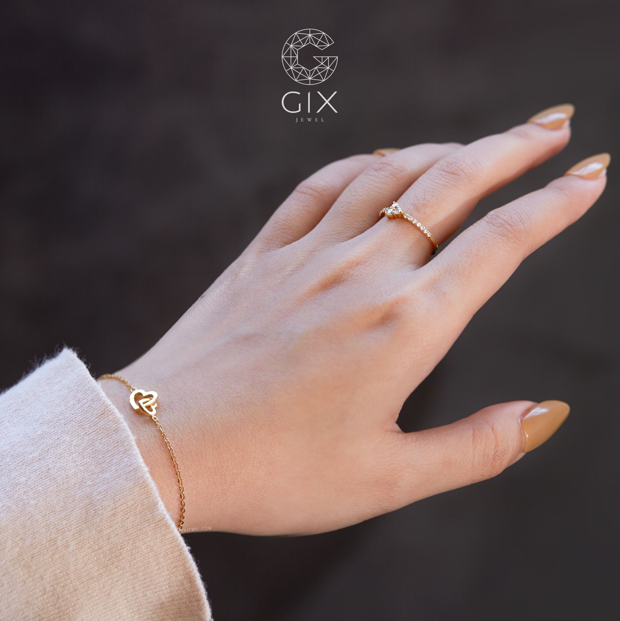 Vòng tay nữ bạc mạ vàng 18k tặng bạn gái sợi mảnh gắn charm hình trái tim Gix
