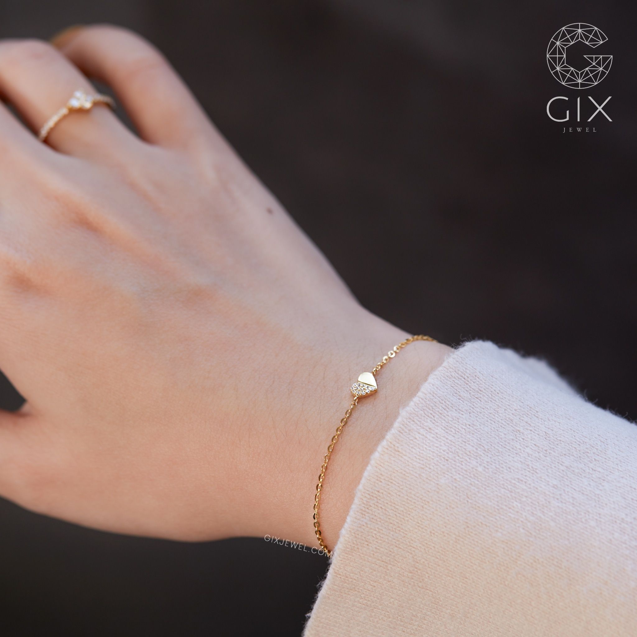 Lắc vàng nữ trơn bạc đẹp kiểu mới gắn charm trái tim đẹp giá rẻ Gix Jewel