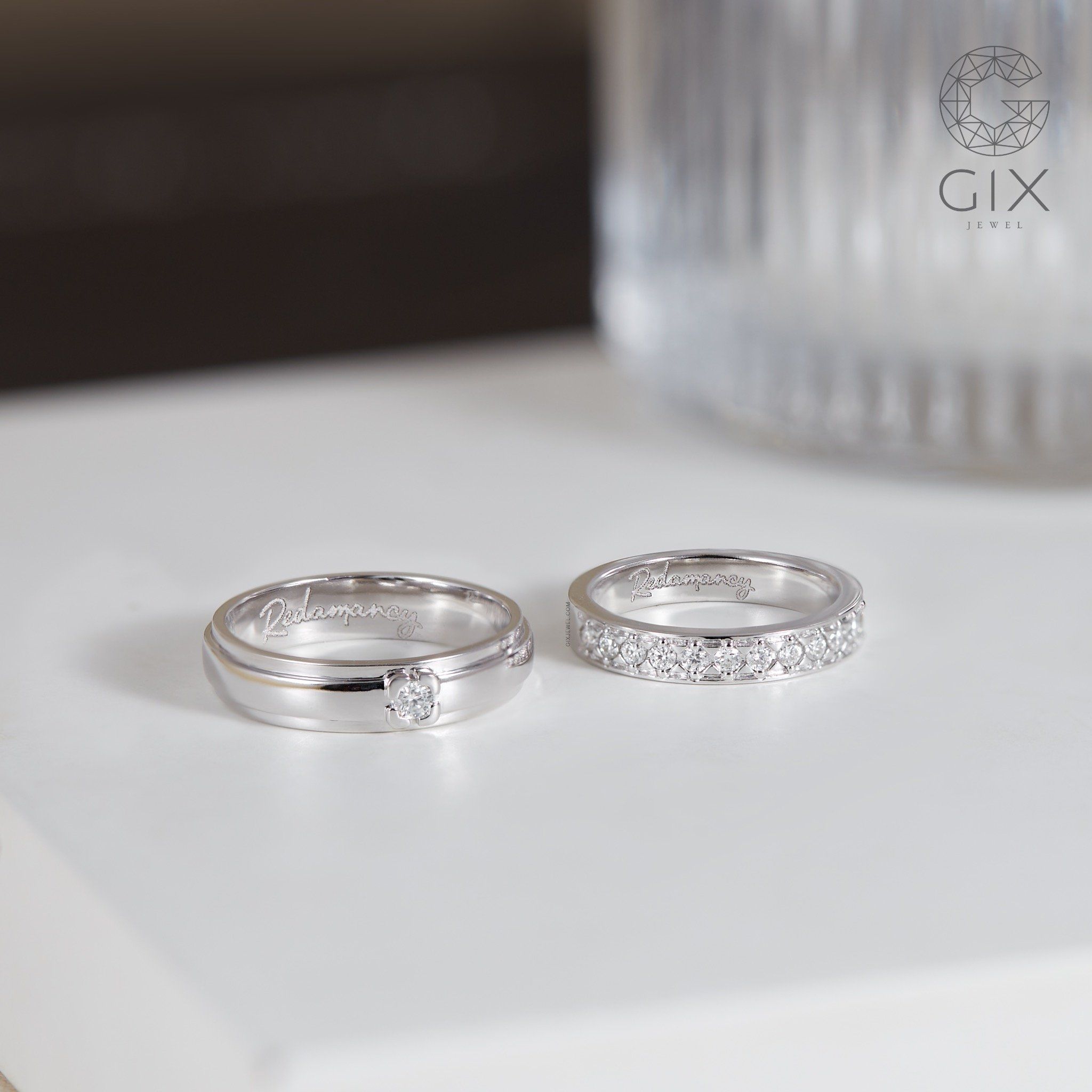 Nhẫn Cưới Vàng 18K Luxury Đính Kim Cương Tự Nhiên Gix Jewel - GCR25050005