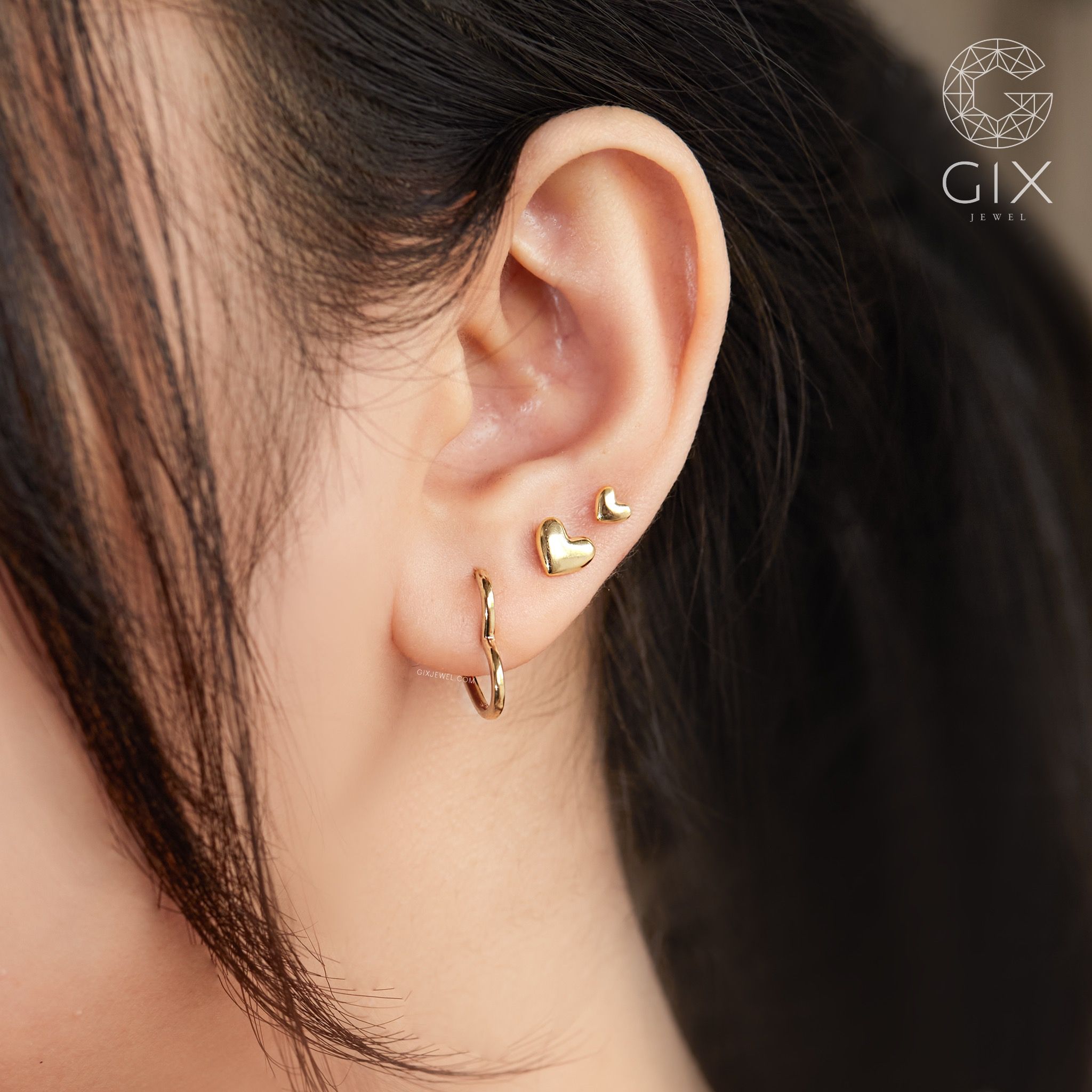 Khuyên tai bạc nữ vàng 18k hình trái tim 4.5mm cá tính ôm sát tai Gix Jewel