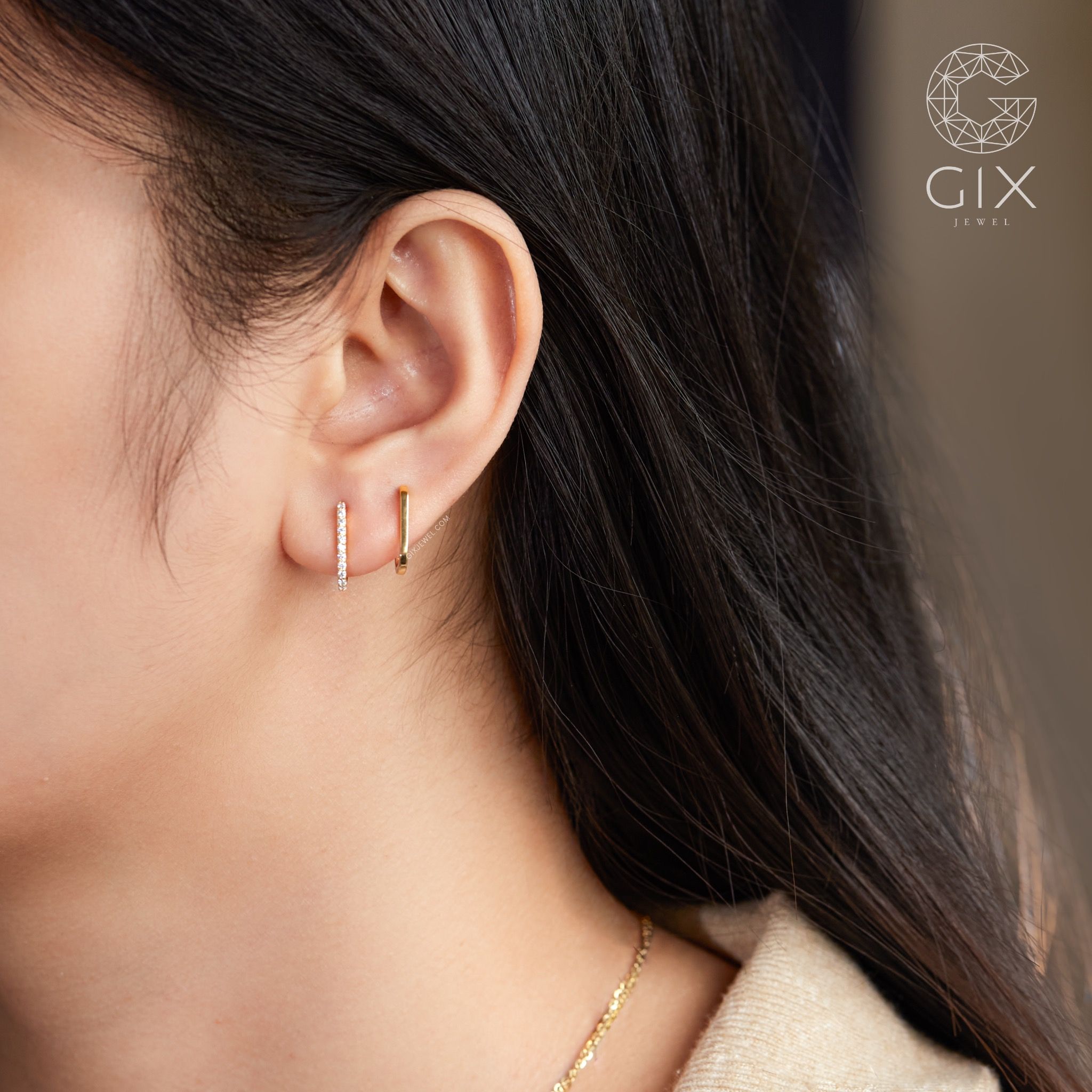 Bông tai vàng ý tròn to 18k bạc nữ hình chữ U đơn giản đẹp đeo thời trang Gixjewel