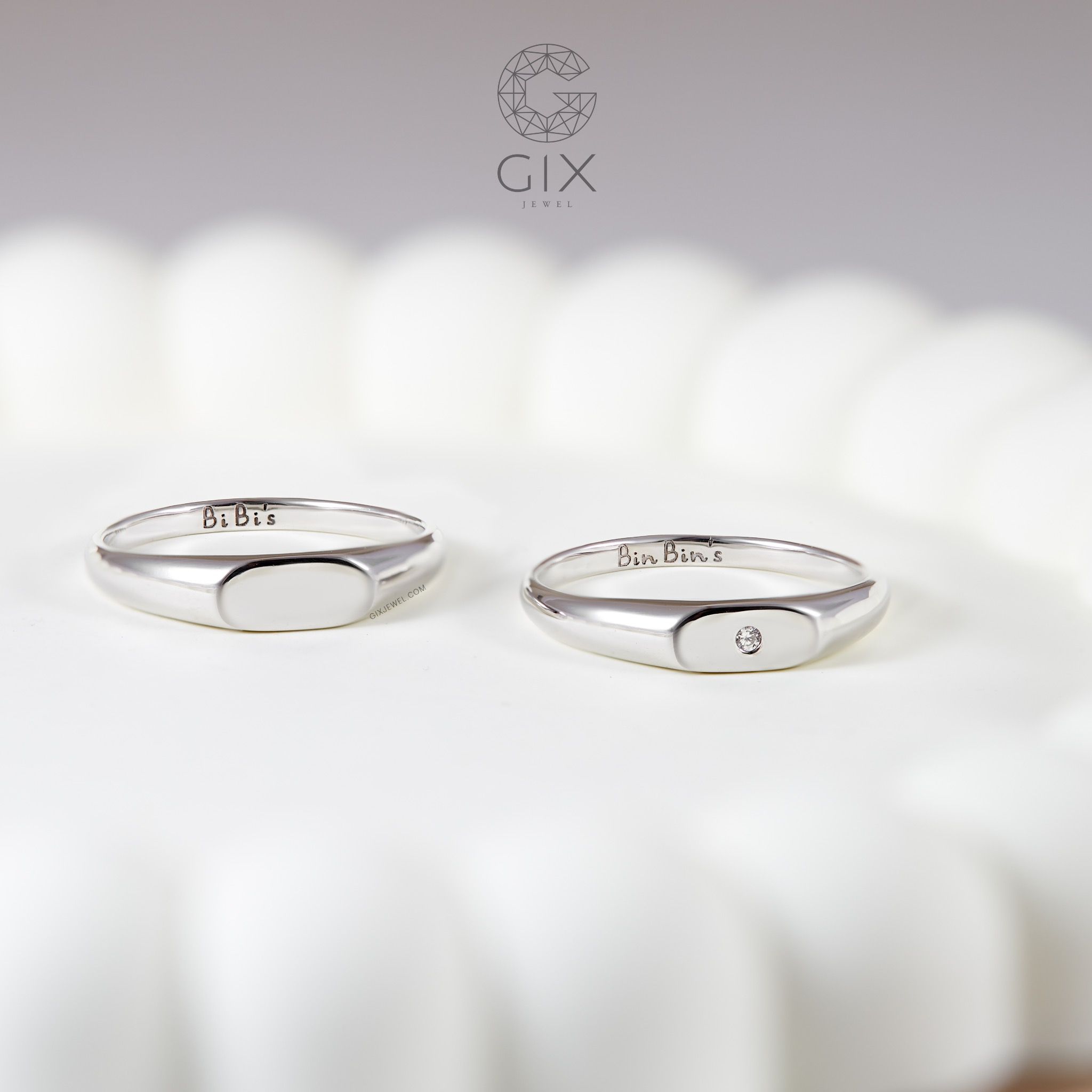 Nhẫn cưới cặp đôi vàng 18k siêu đẹp thiết kế signet ring độc đáo đính kim cương Gix Jewel