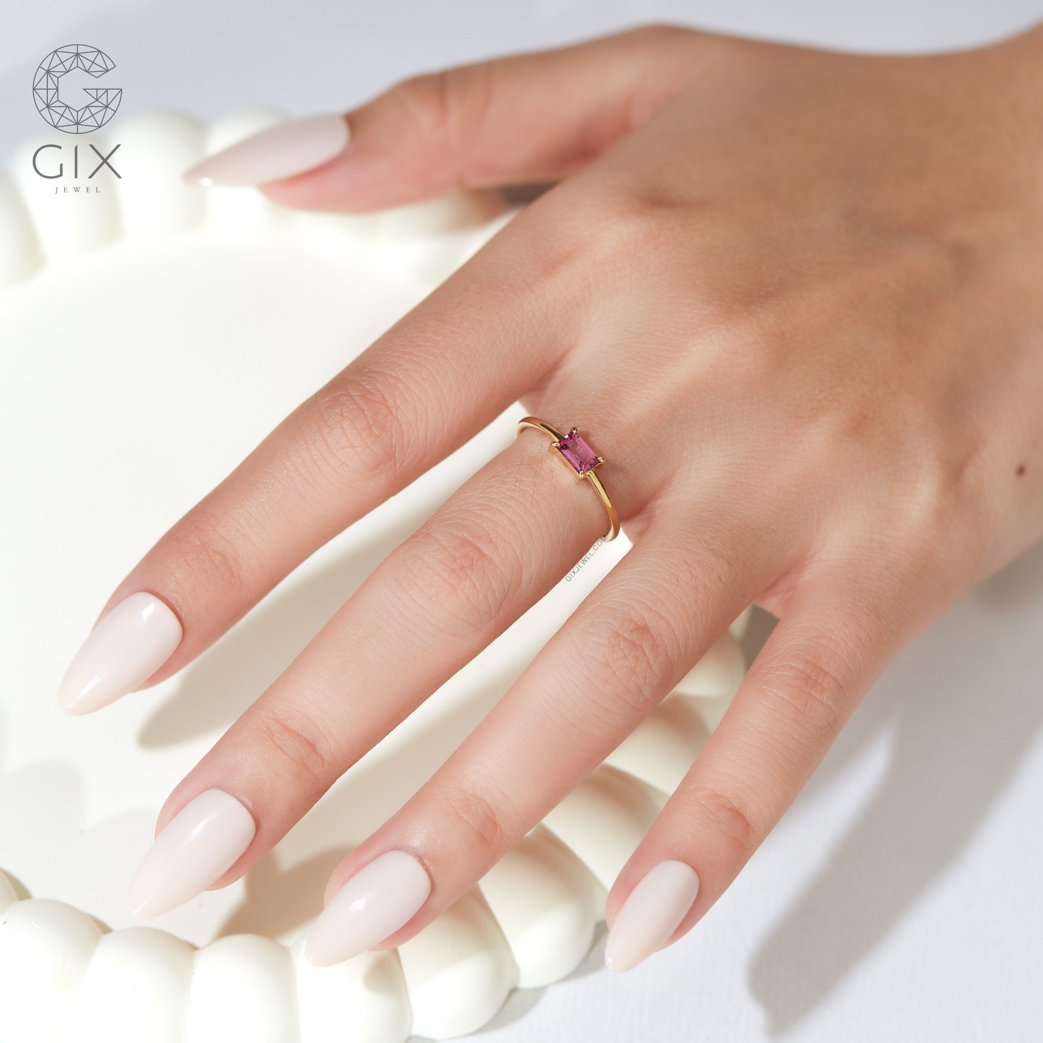 Nhẫn mặt đá đỏ nữ bạc 925 đẹp Gix Jewel mạ vàng hồng