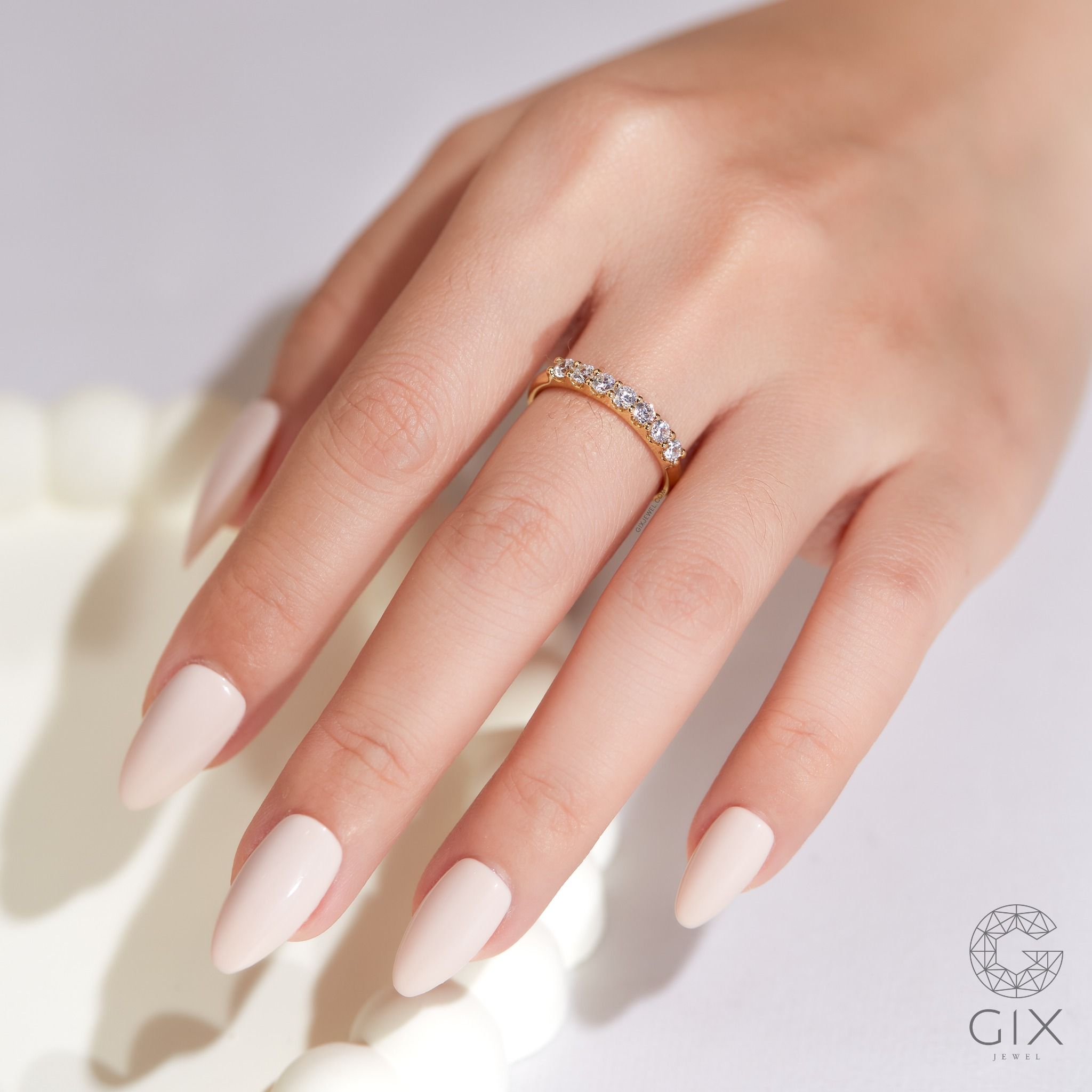 Nhẫn nữ kim cương tấm vàng trắng 18k & bạc đẹp sang trọng Gix Jewel
