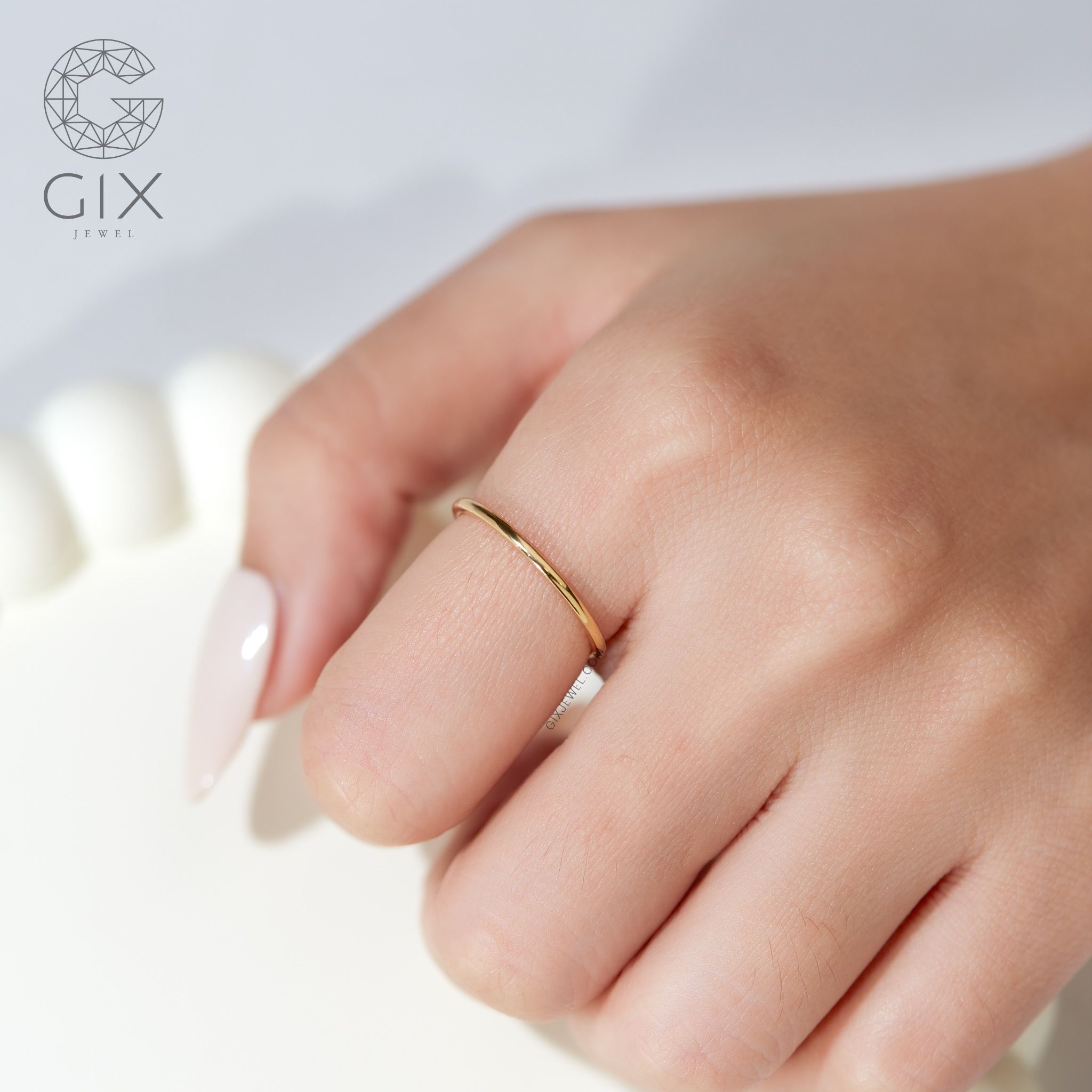 Nhẫn bạc trơn nữ mỏng cao cấp Gix Jewel mạ vàng 18k