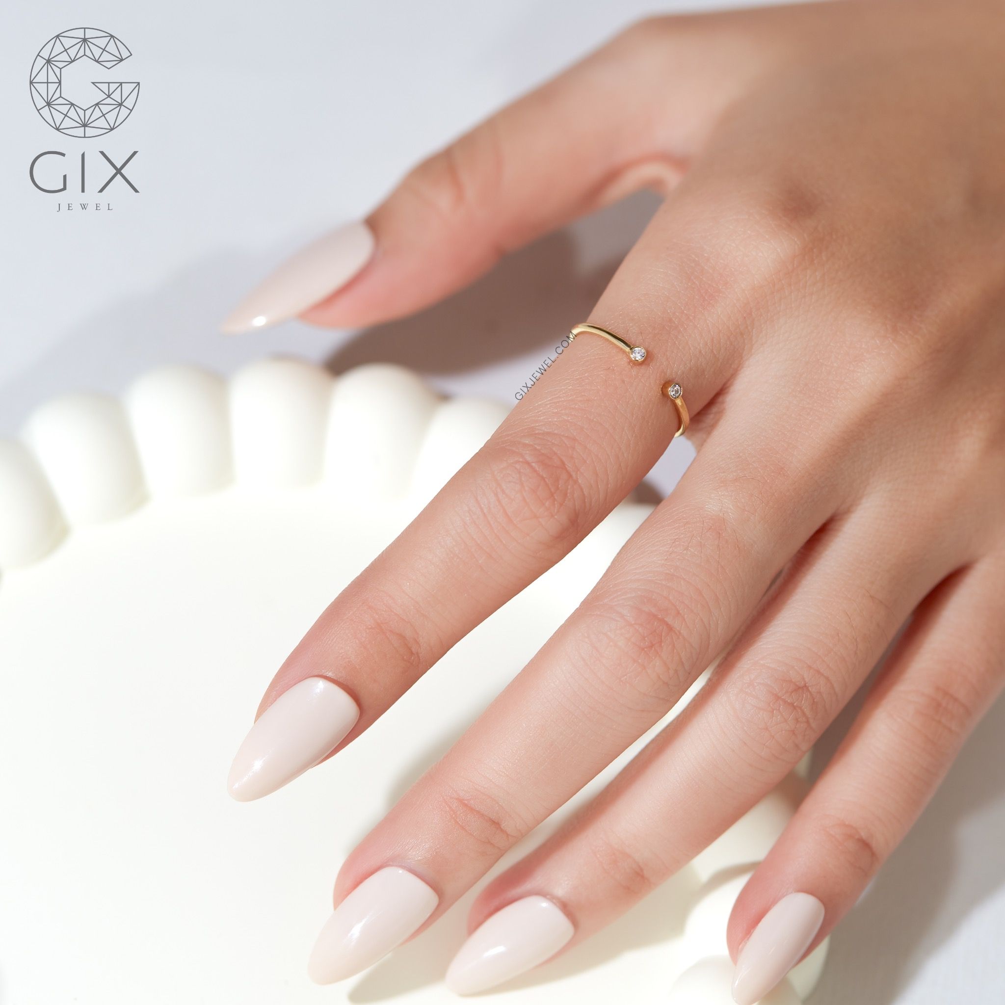 Nhẫn vàng tây nữ 18k & bạc đính đá moissanite đai hở đẹp đeo ngón út Gixjewel