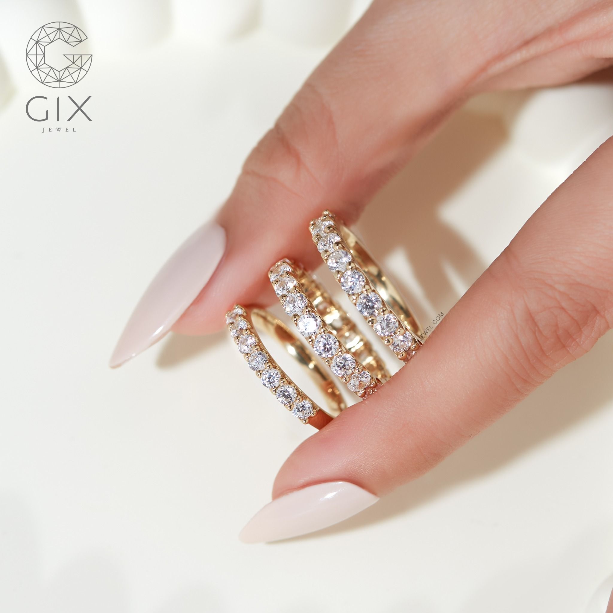 Nhẫn nữ kim cương tấm vàng trắng 18k & bạc đẹp sang trọng Gix Jewel