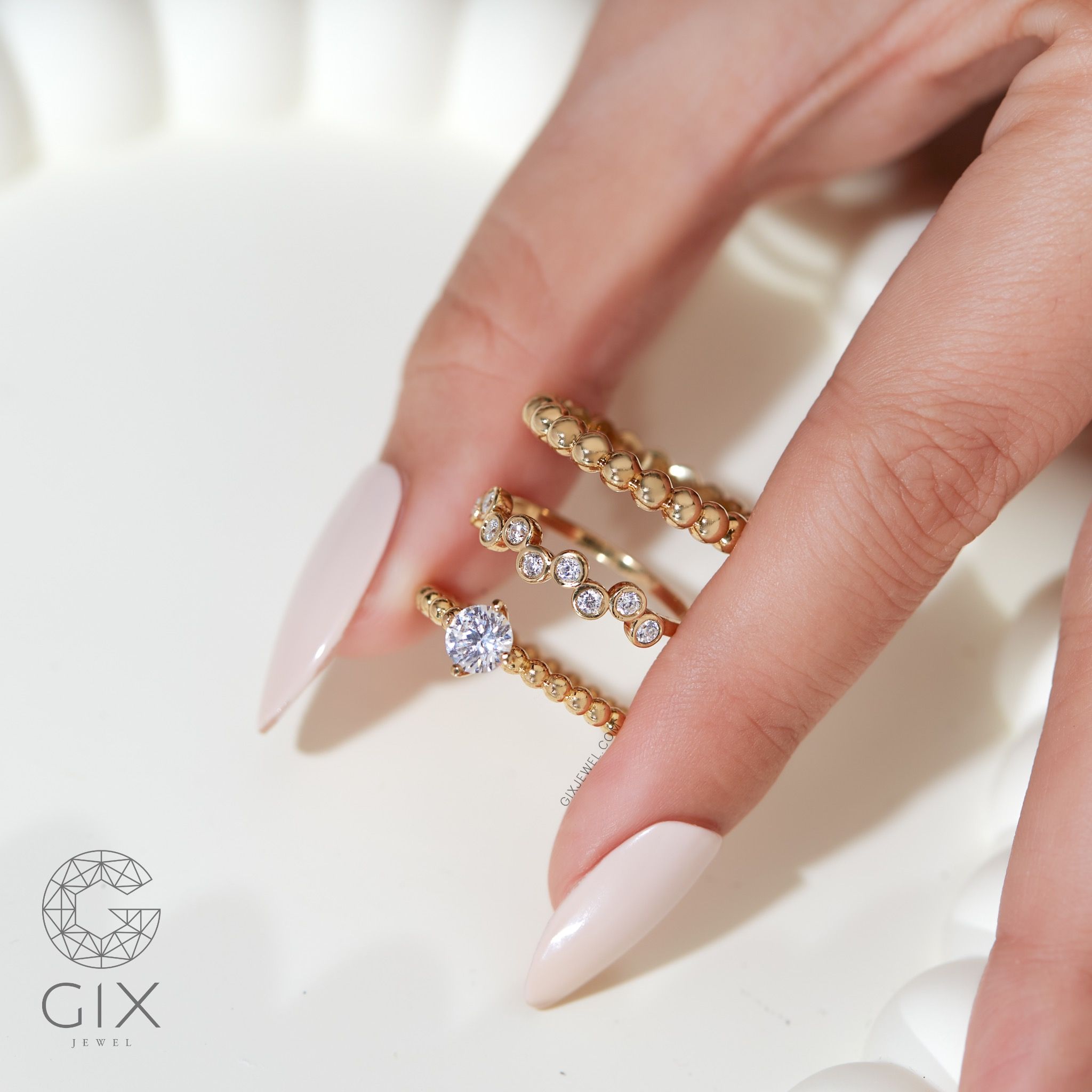 Nhẫn vàng tây nữ 10k & bạc đẹp đai bi trơn bản to đeo cá tính Gix Jewelry