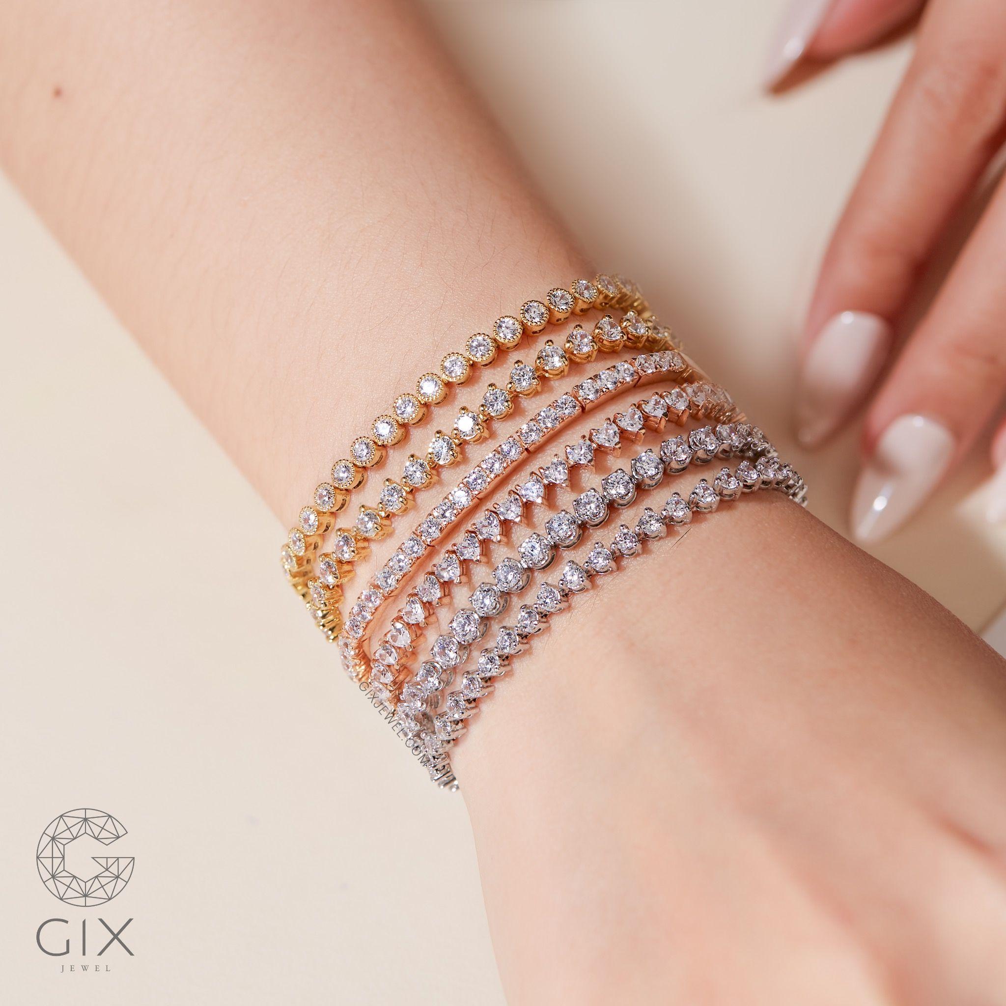 Lắc tay full đá tennis bạc và vàng 18k cho nam nữ đính kim cương cao cấp Gix Jewel