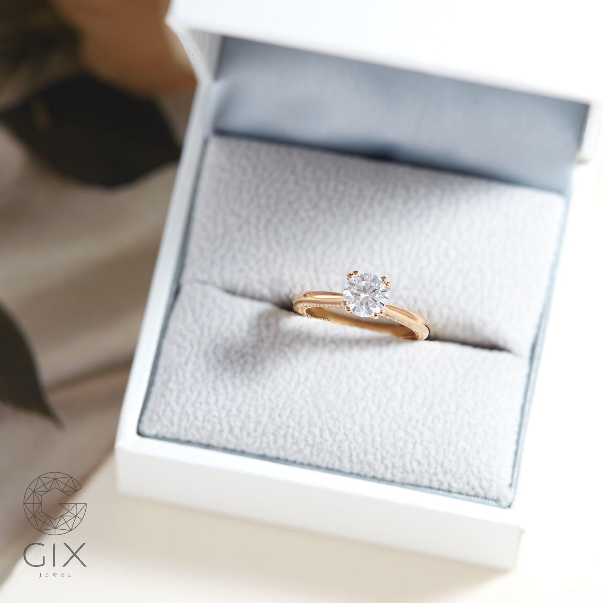 Nhẫn cầu hôn đẹp đơn giản vàng hồng 18k đính đá CZ cao cấp Gix jewel