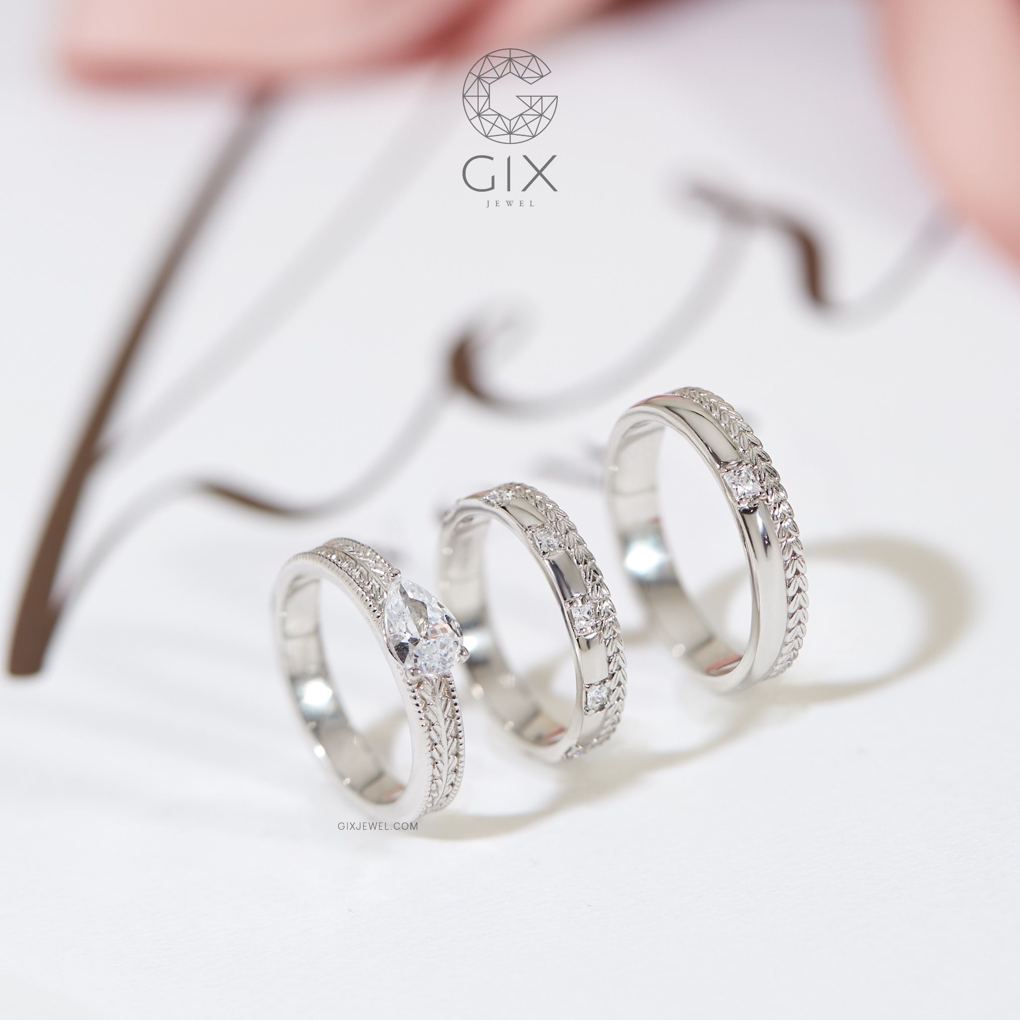 Nhẫn cưới kiểu mới 18k bản to đẹp hình vương miện đính đá Gix Jewel
