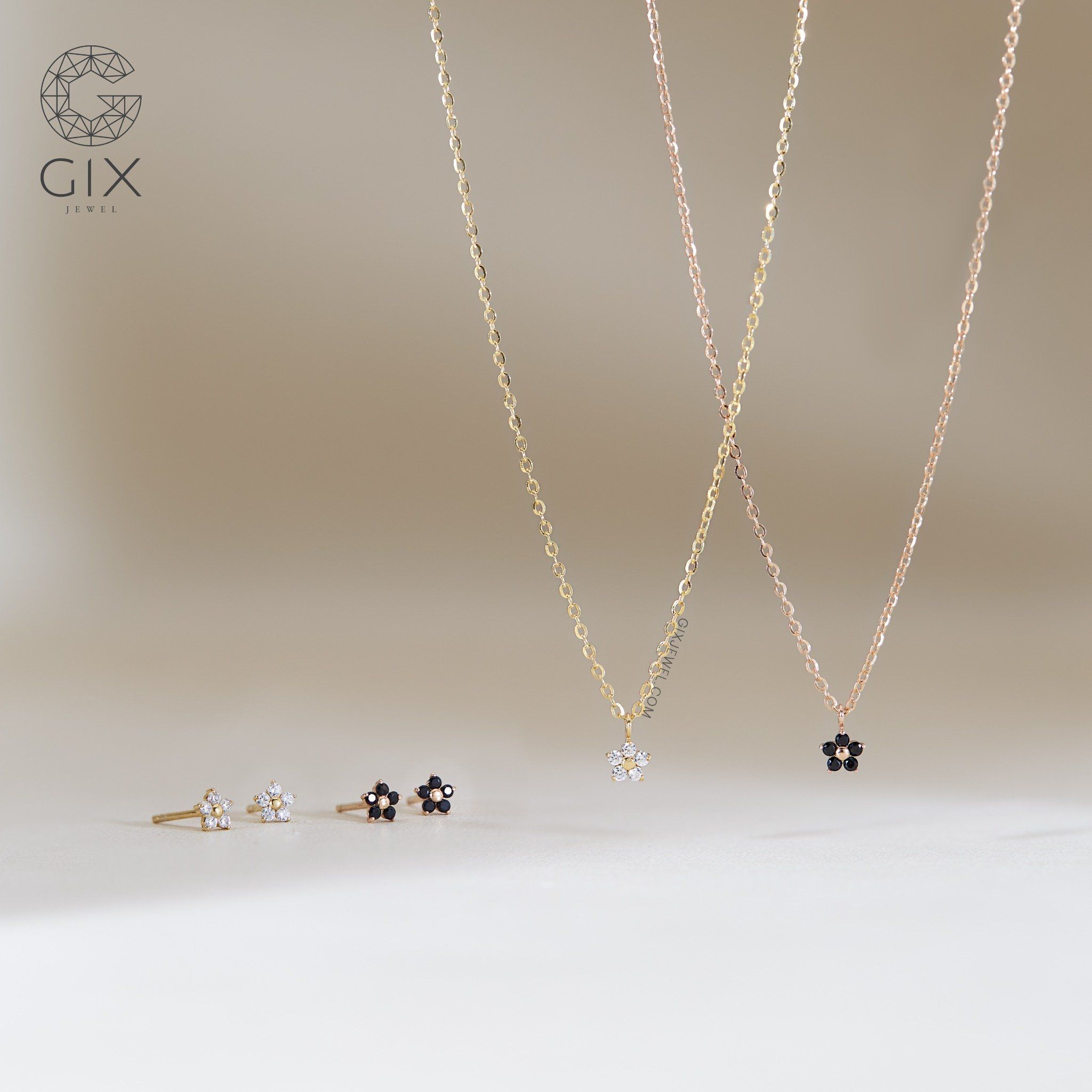 Bông tai hoa mai bạc vàng 18k đính đá cao cấp đeo sát tai Gix Jewel