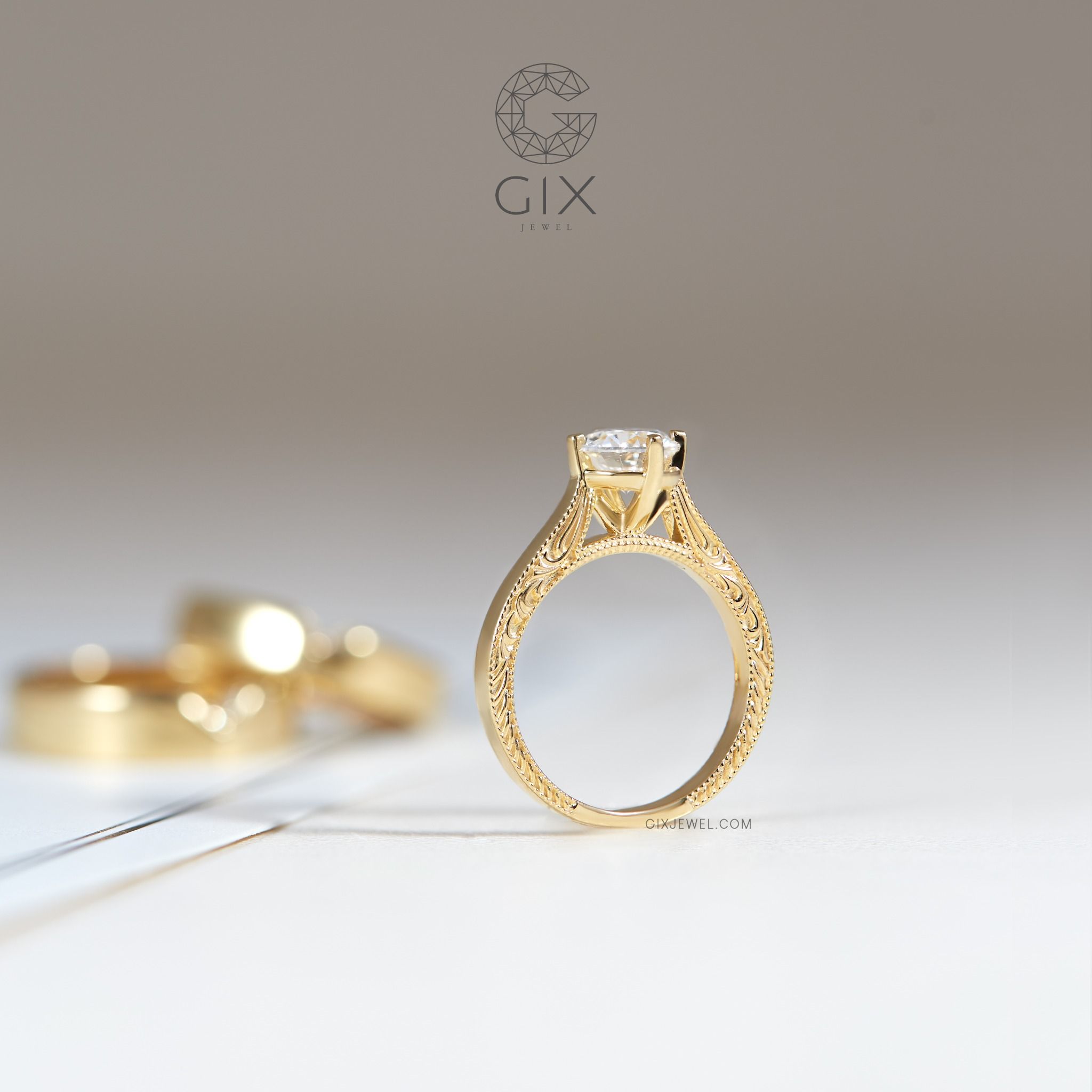 Nhẫn Cầu Hôn Dưới 3 Triệu Bạc Vàng 18K Đơn Giản Kim Cương Nhân Tạo Gix