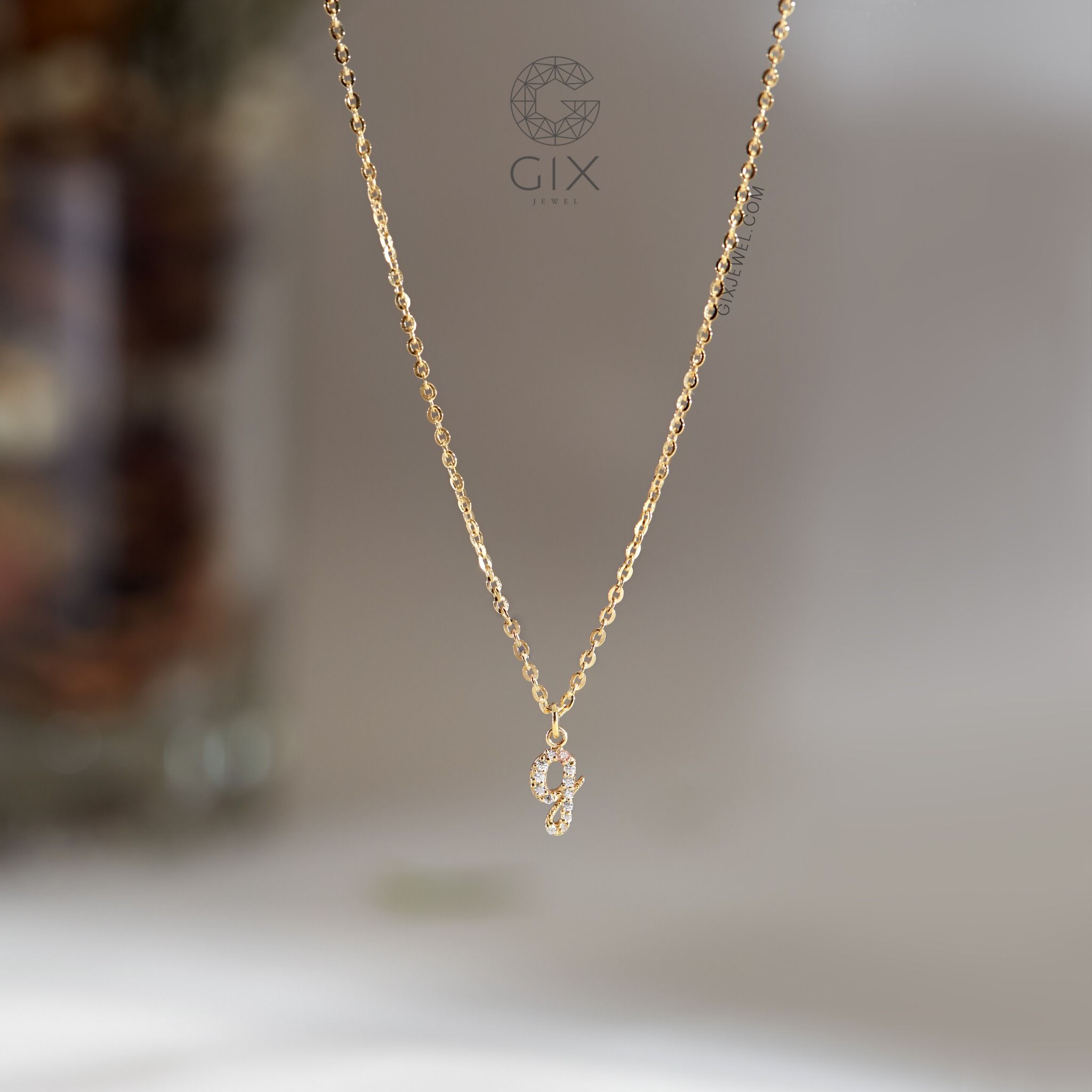 Dây chuyền bạc nữ khắc tên mạ vàng 18k đơn giản đẹp đính kim cương Gix Jewel
