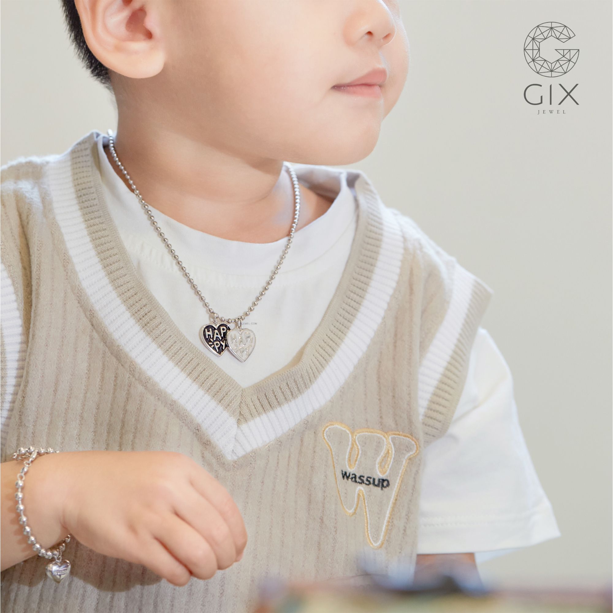 Dây chuyền bạc cho bé hình trái tim happy ngoan xinh yêu nhiều màu sắc Gix Jewel