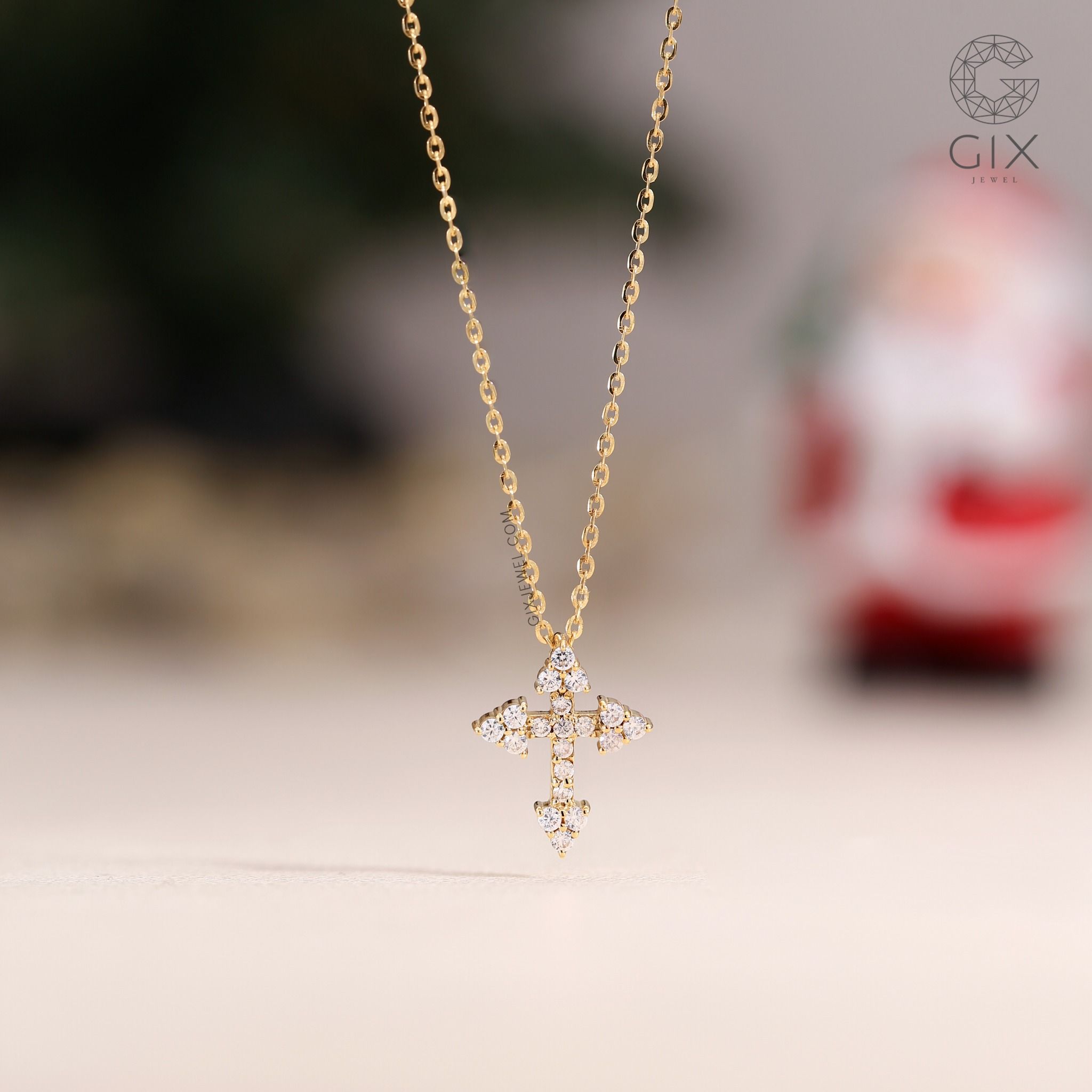 Dây chuyền thánh giá bạc vàng 18k cho nam nữ đính kim cương nhân tạo cao cấp Gix Jewelry