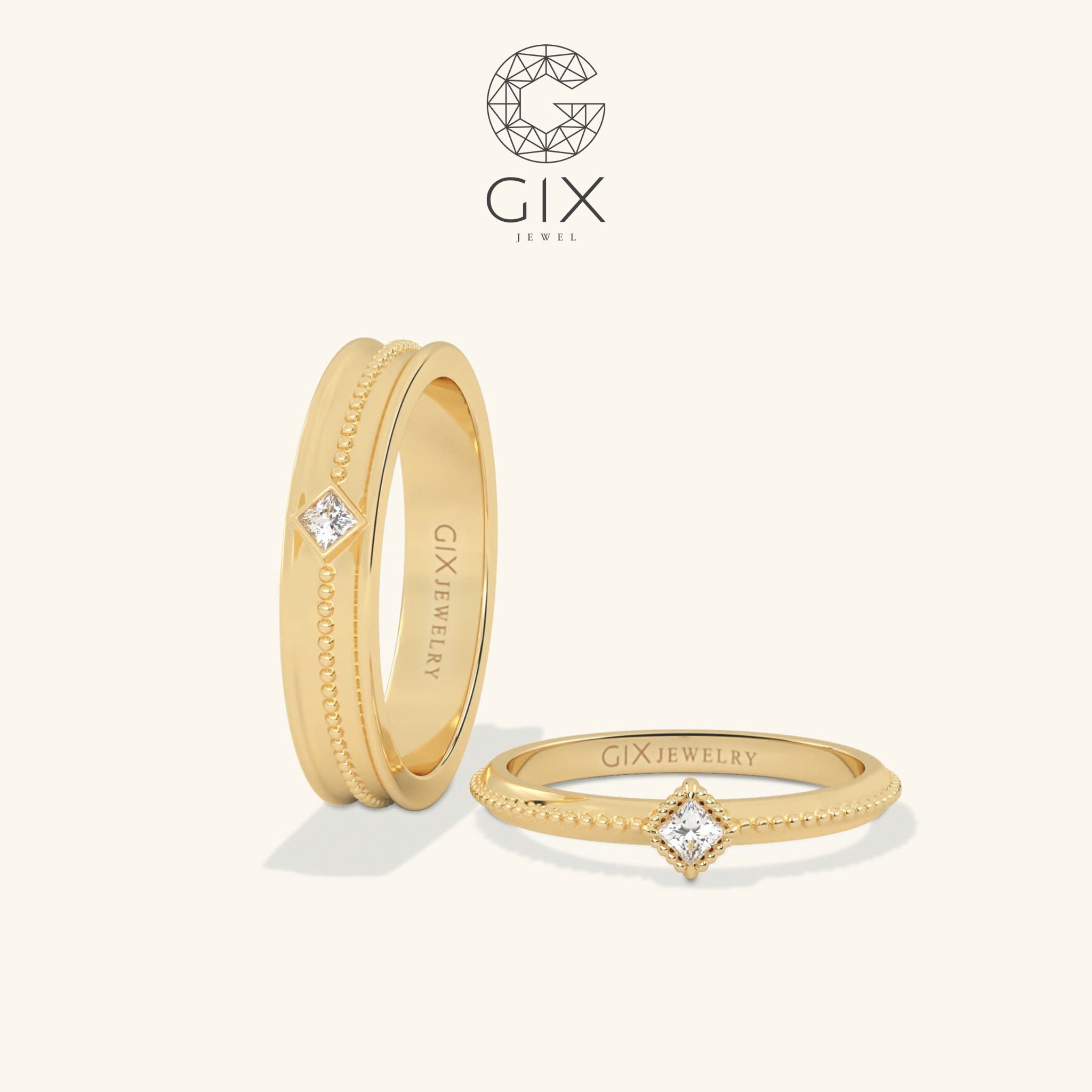 Nhẫn Cưới Vàng 14K Đẹp Đính Kim Cương Gix Jewel - GCR25050113