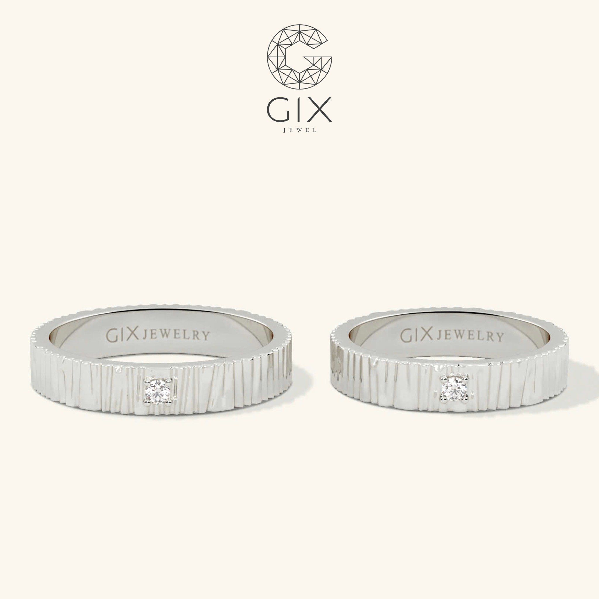 Nhẫn cưới vàng 10k đẹp bản vuông đính kim cương Gix - GCR25050109