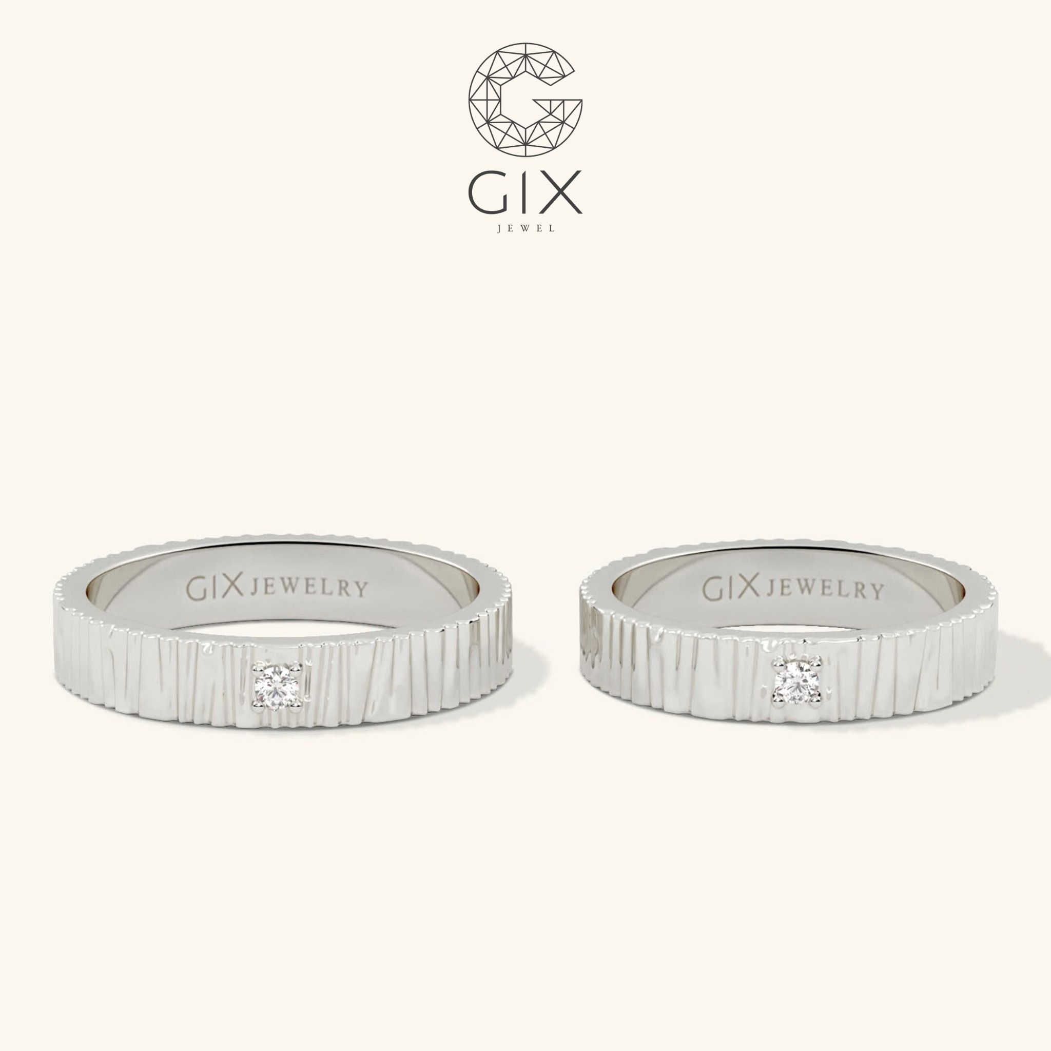 Nhẫn cặp đẹp bản vuông đính đá khắc chữ Gixjewel - GCR25050109