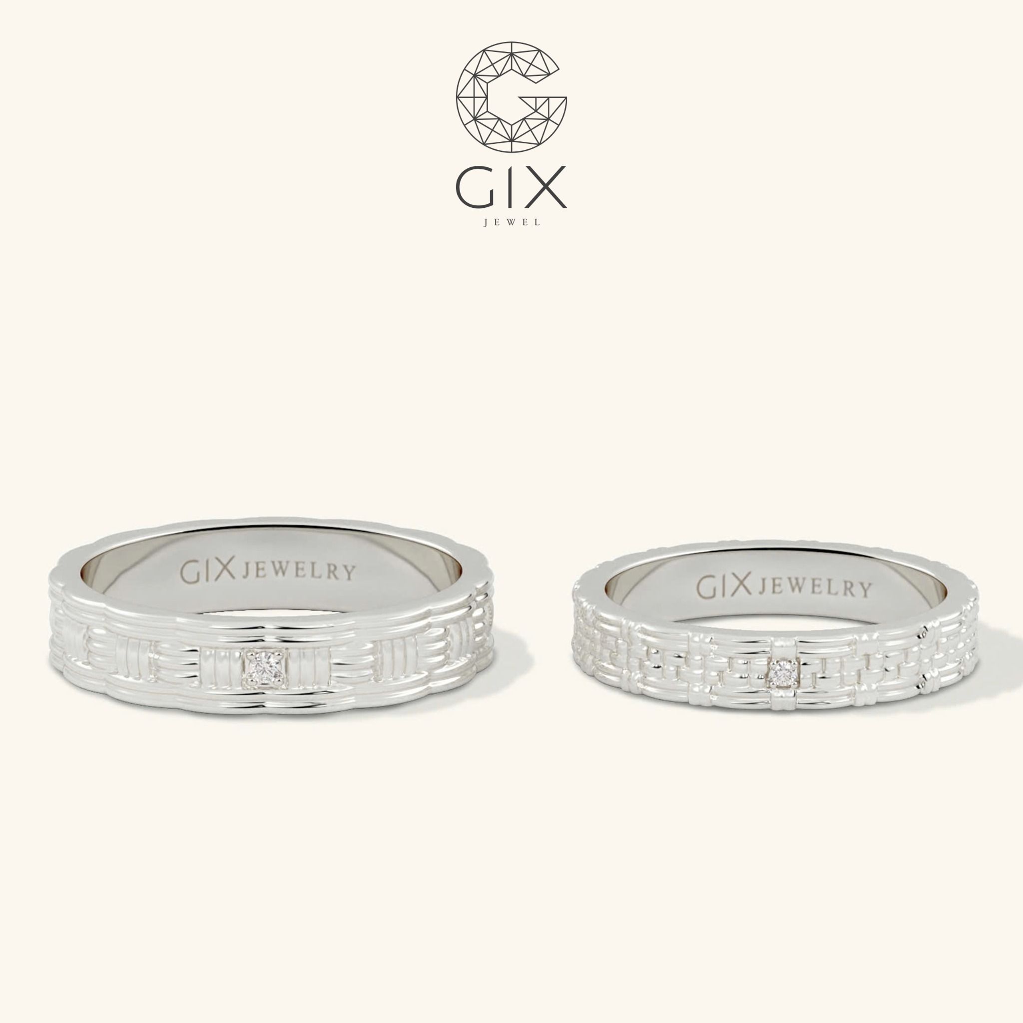 Nhẫn đôi đẹp bản to đính đá CZ cao cấp Gix - GCR25050110