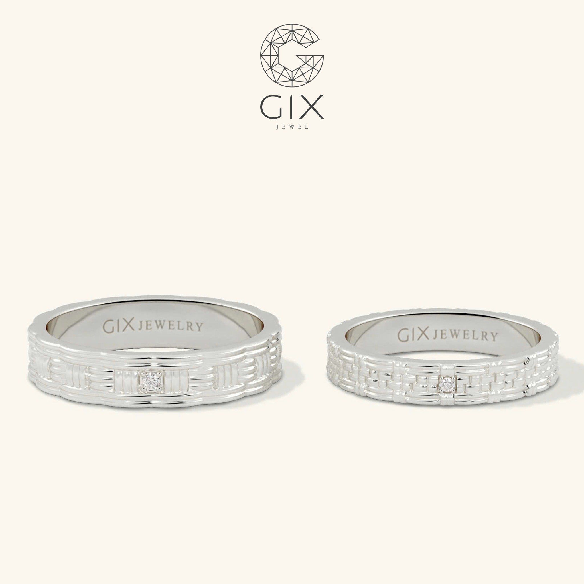 Nhẫn cưới vàng 18k đẹp bản to đính đá cao cấp Gix - GCR25050110