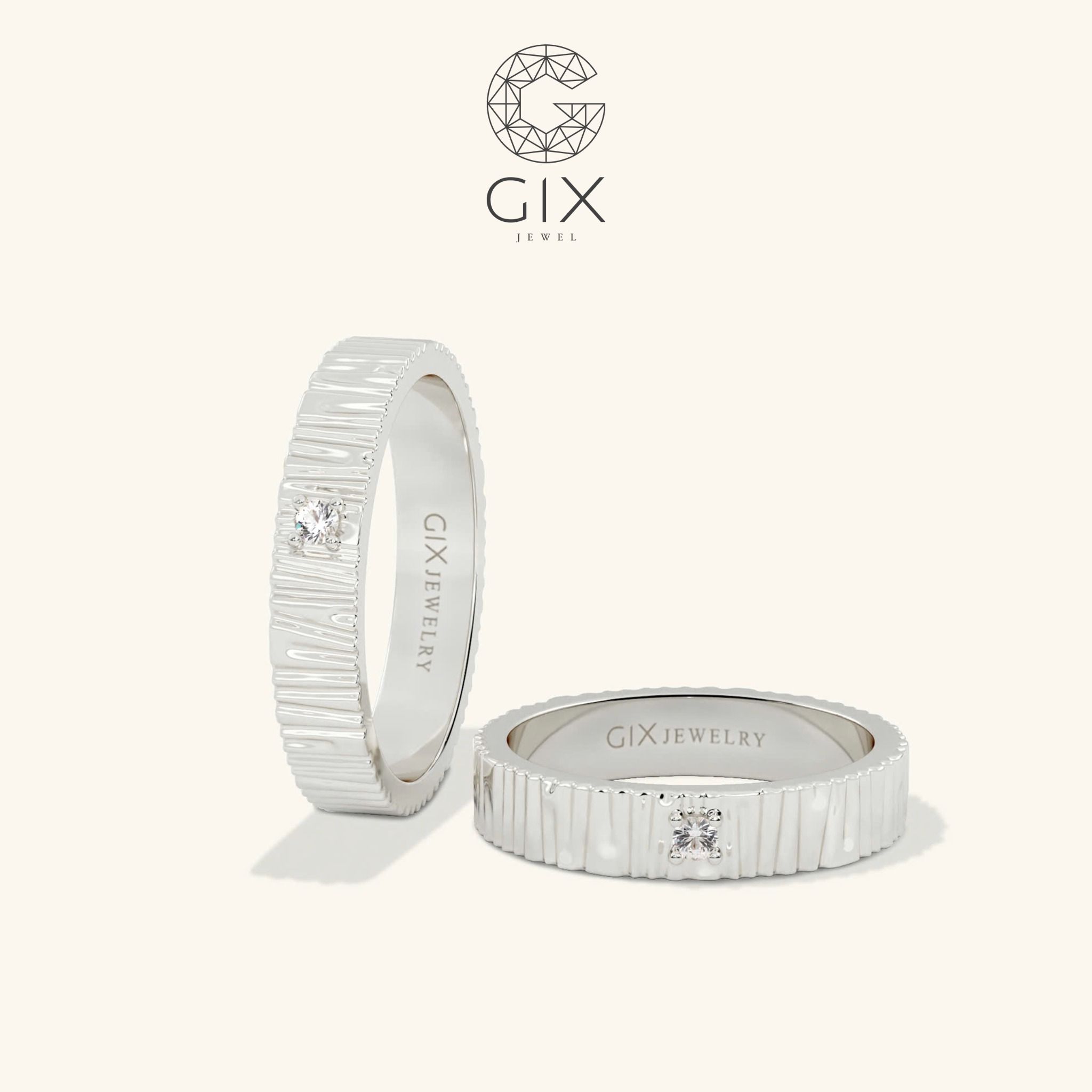 Nhẫn cặp đẹp bản vuông đính đá khắc chữ Gixjewel - GCR25050109