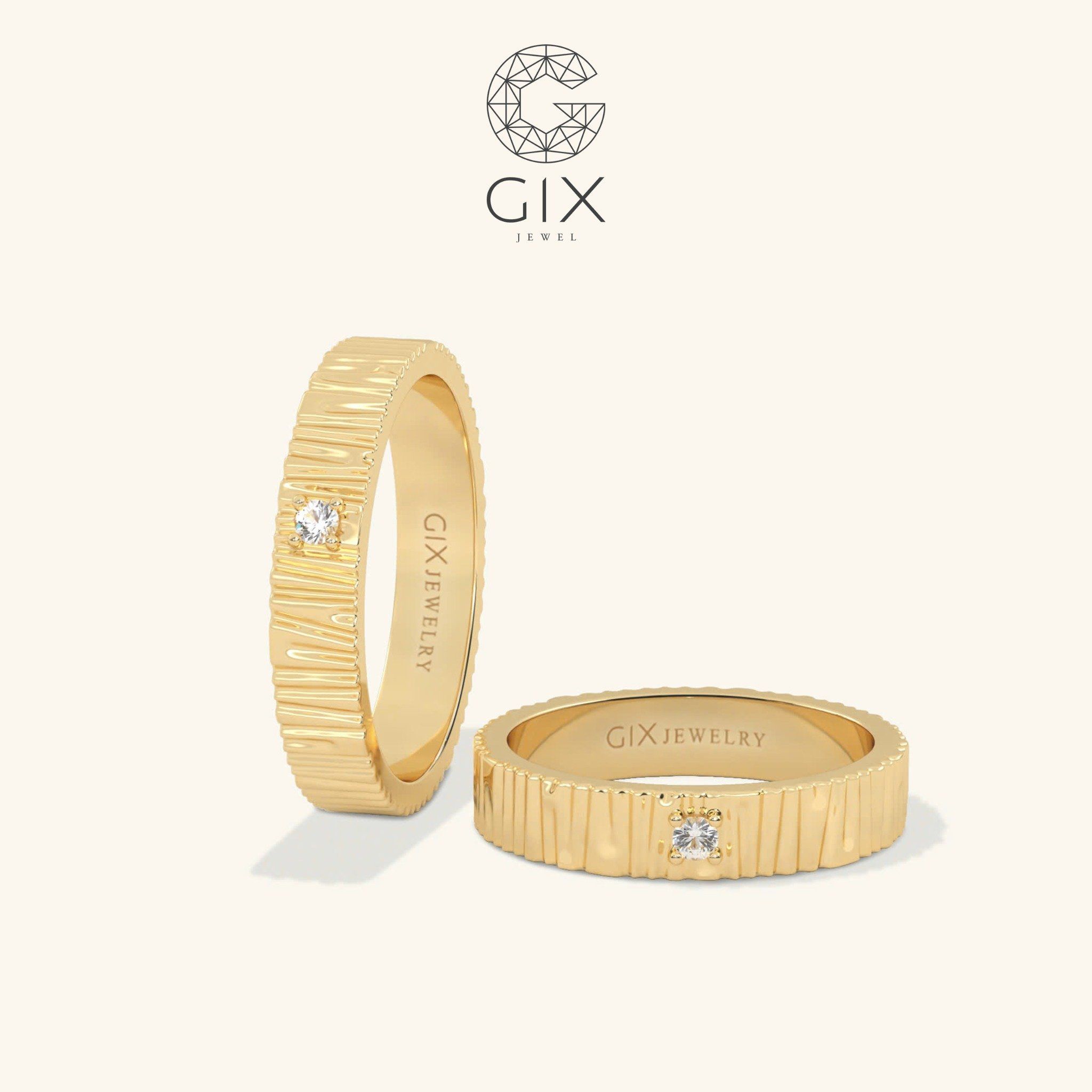 Nhẫn cưới vàng 18k đẹp bản vuông đính kim cương Gix - GCR25050109