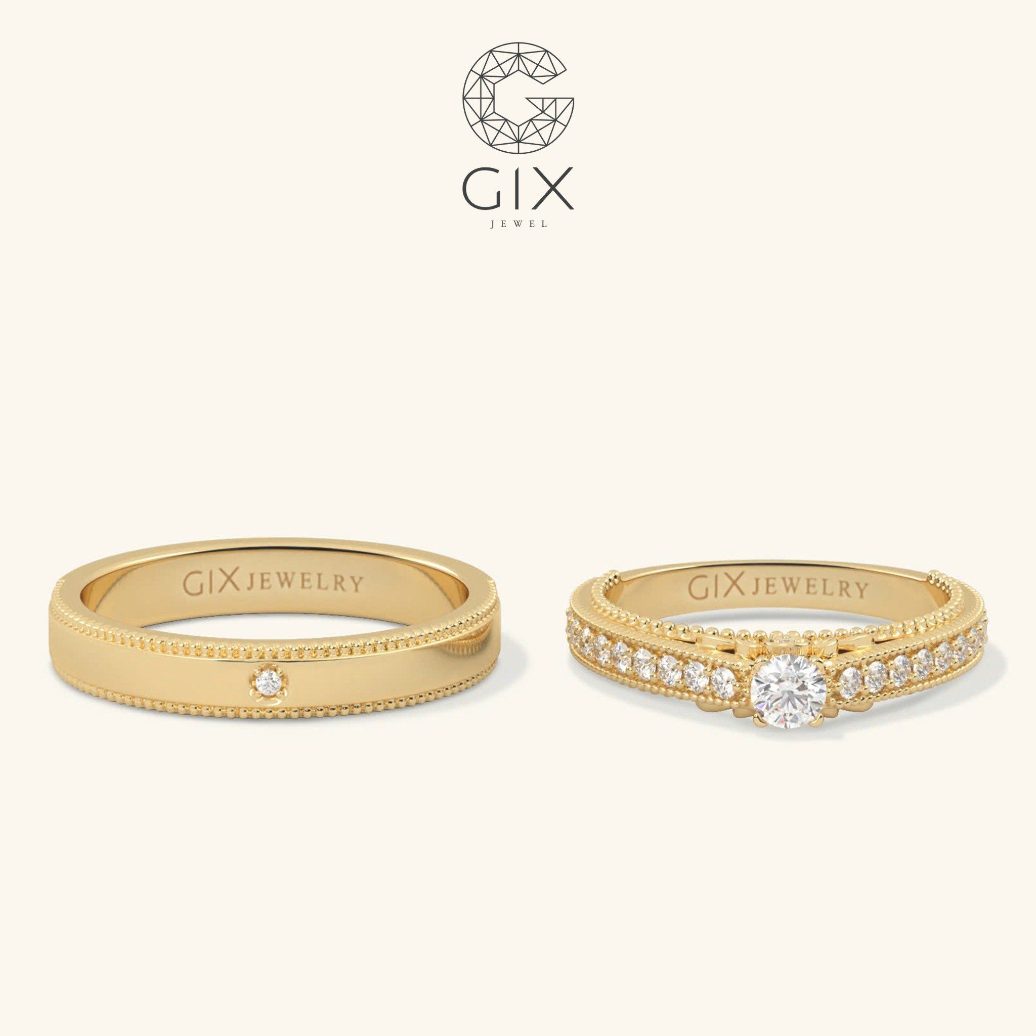 Nhẫn cưới Hàn Quốc đẹp kim cương vàng trắng 14k Eternity Gix Jewelry