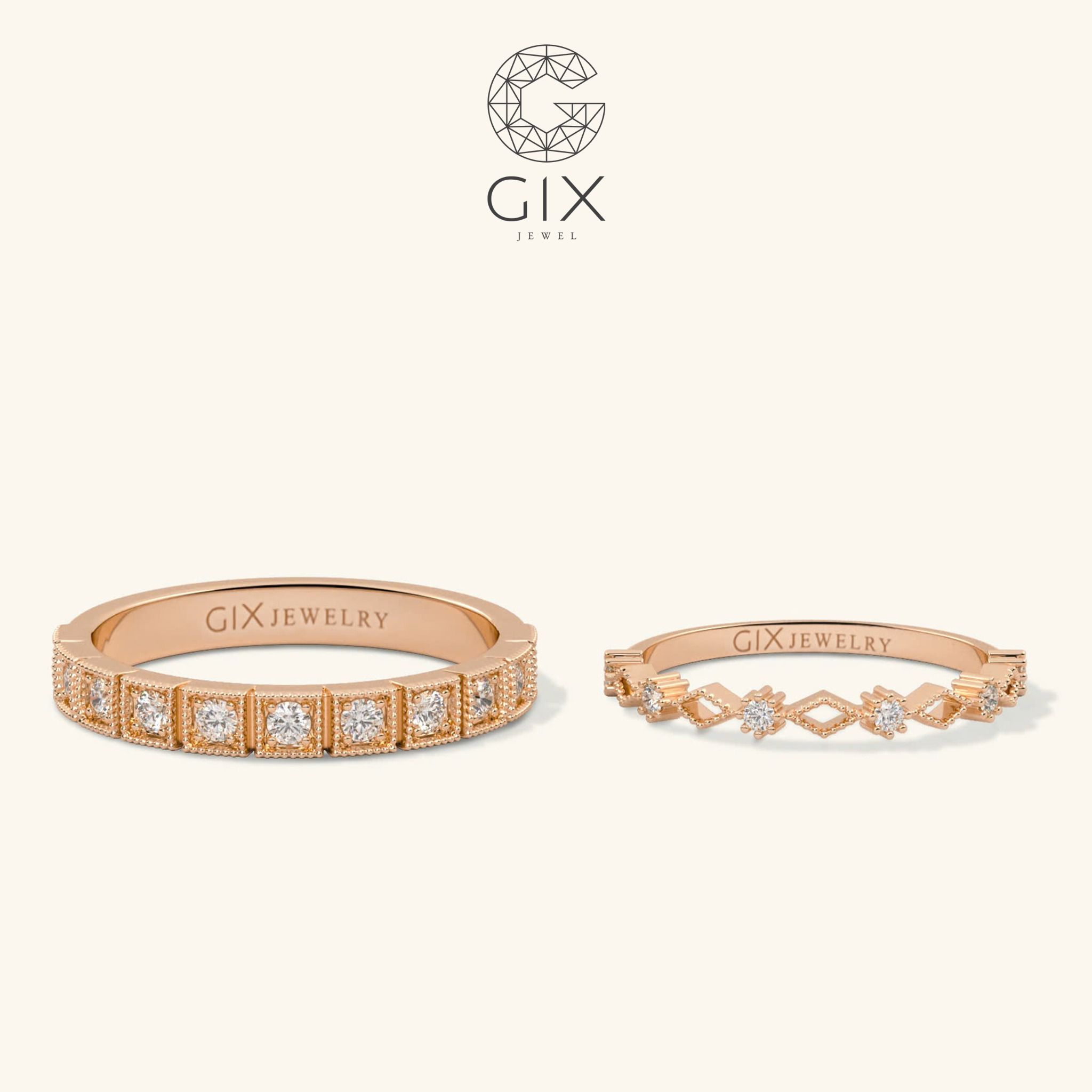 Nhẫn cưới Eternity vàng tây thiết kế vương miện kim cương thiên nhiên Gix Jewelry